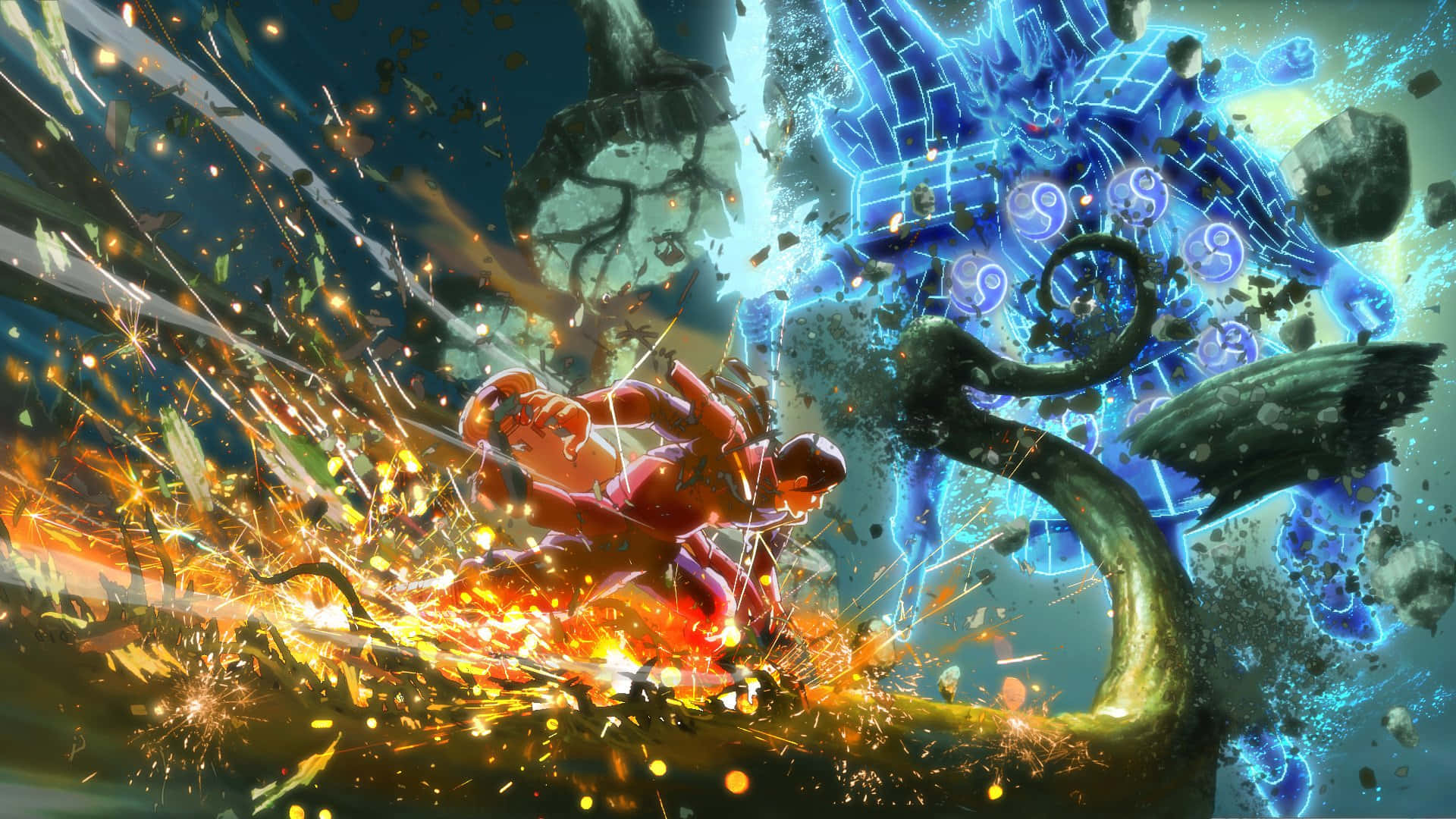 紅戰士在爆炸戰鬥場景中與藍龍戰鬥