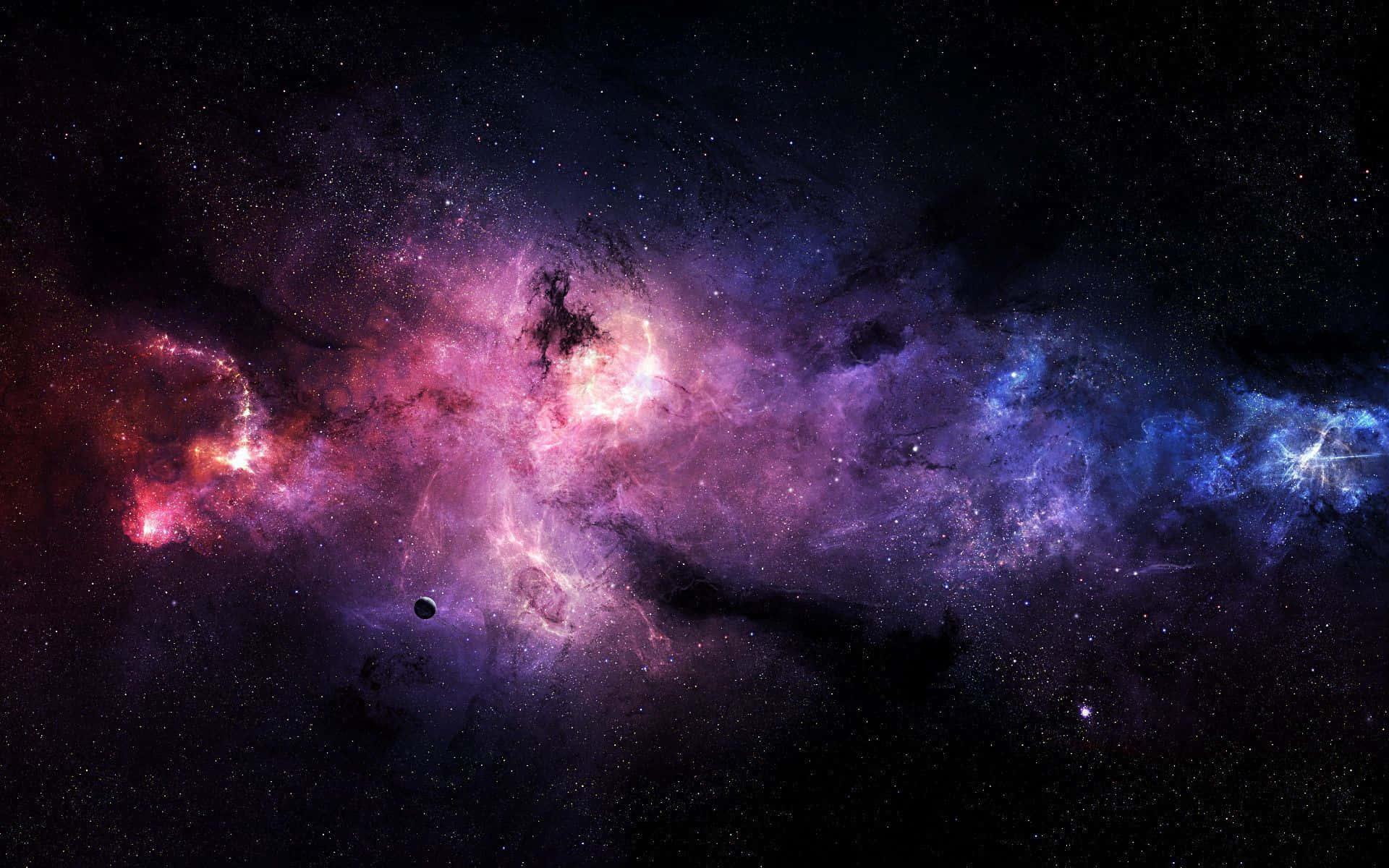 鮮豔的宇宙星雲，帶有粉紅色、紫色和藍色氣體以及散落的星星。