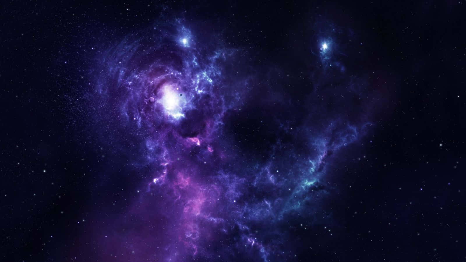 探索壯觀的紫色太空深處 壁紙 — 一個旋轉的宇宙星雲在佈滿星星的黑色虛空中散發出充滿活力的紫色和藍色色調。