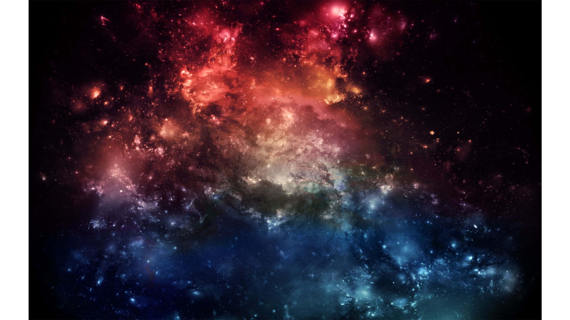 充滿活力的宇宙星雲，在深空中呈現紅色和藍色雲層及散落的星星。