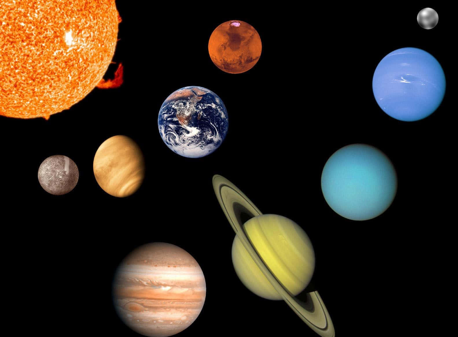 太陽系，太陽和行星漂浮在太空中