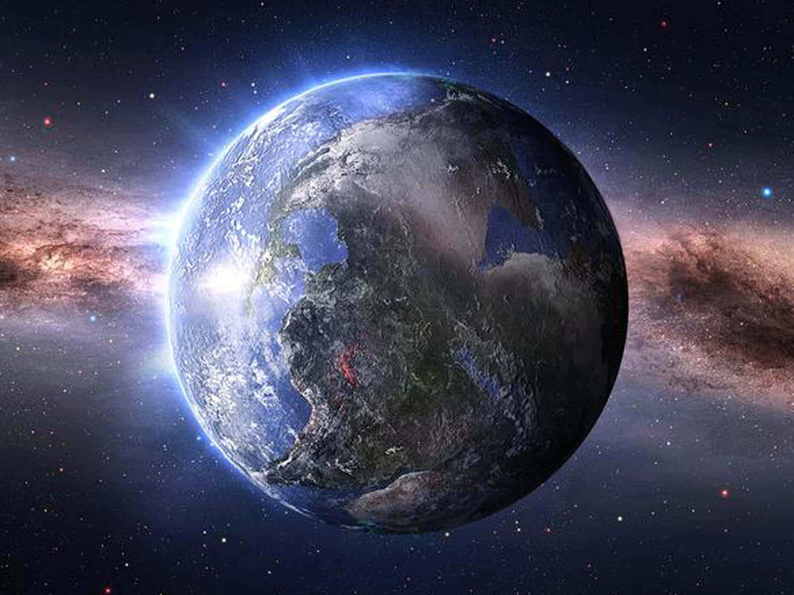 從太空看到的地球，帶有發光的大氣層和星空背景。