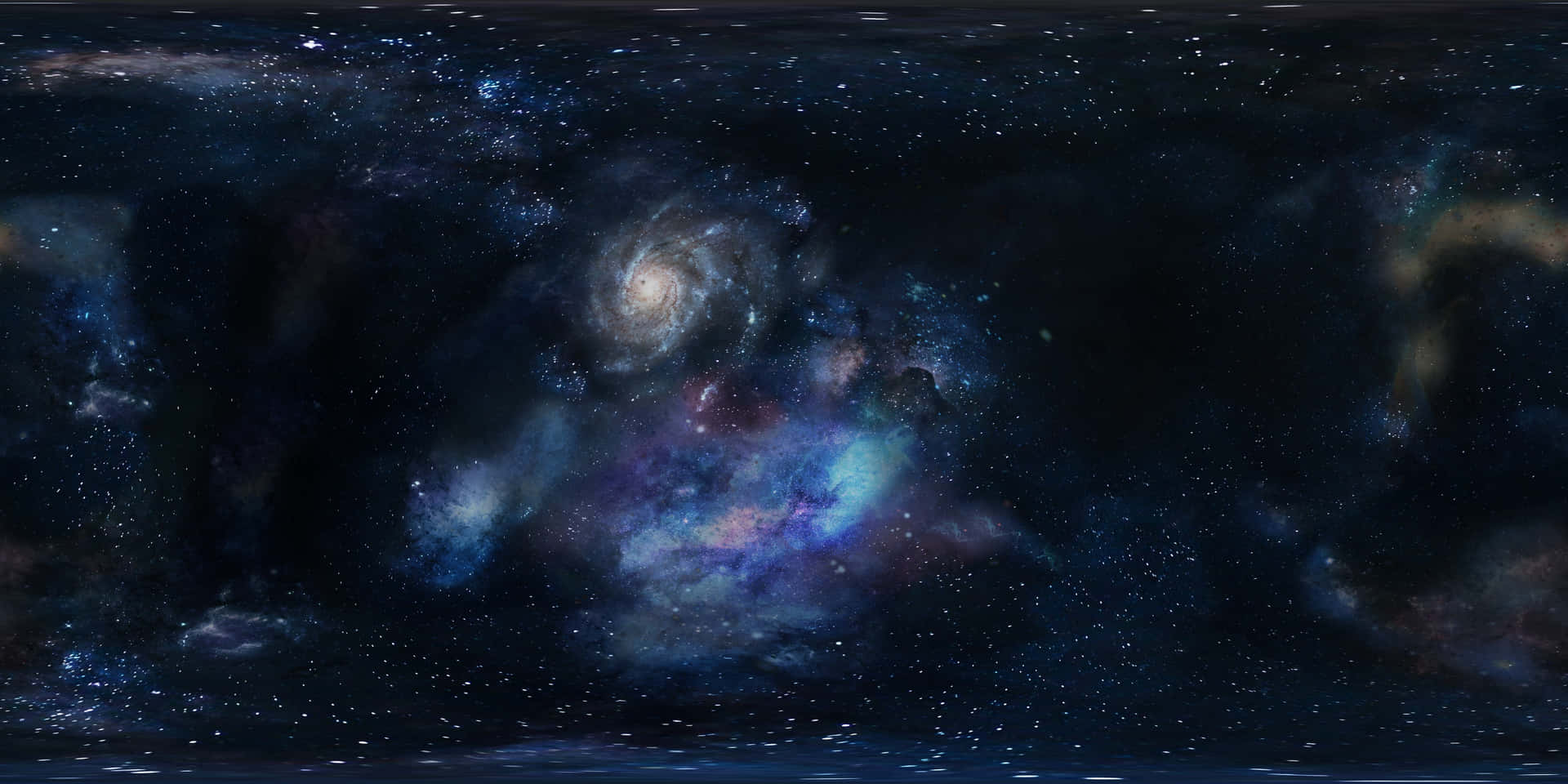 一個在深空中帶有發光星雲和無數恆星的螺旋星系。