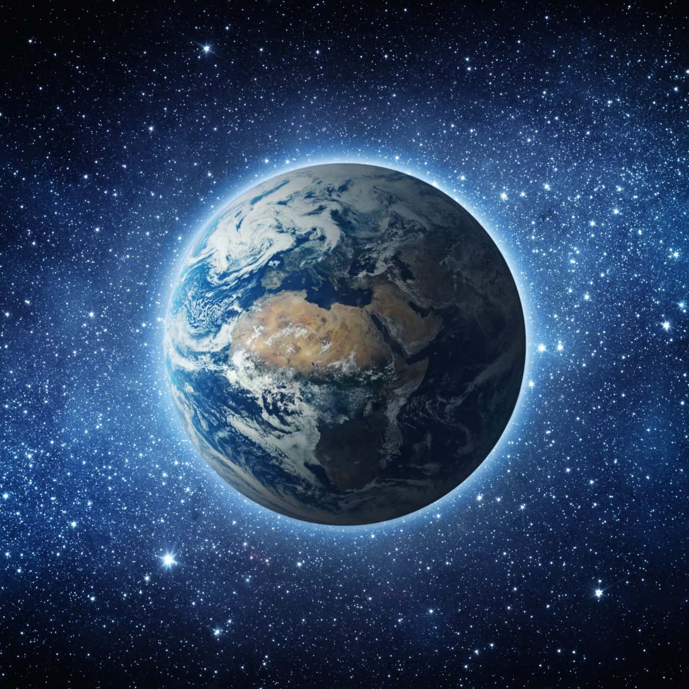 從太空看到的地球，被星星環繞
