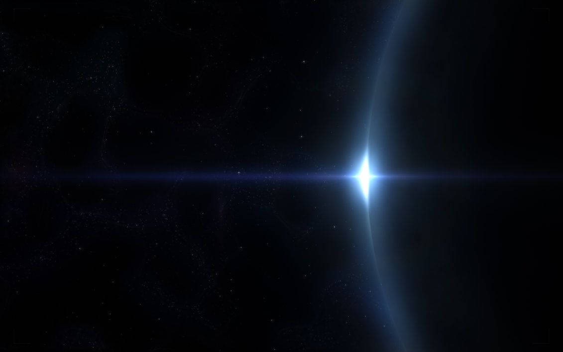 一顆明亮的藍色恆星在黑暗的星空場景中散發光芒。 — 科幻 壁紙