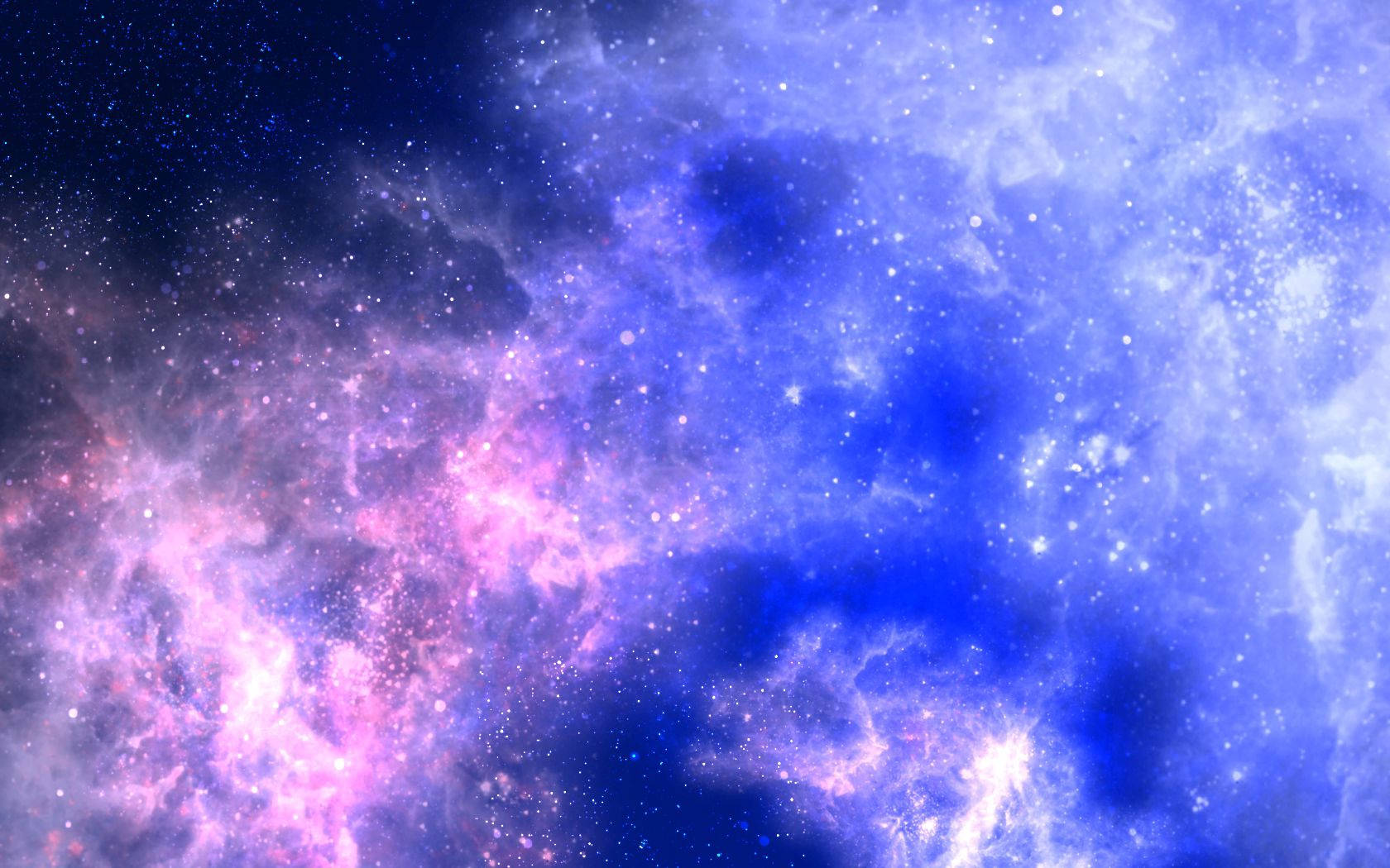 在深空中充滿閃爍星星的鮮豔粉藍色宇宙星雲。