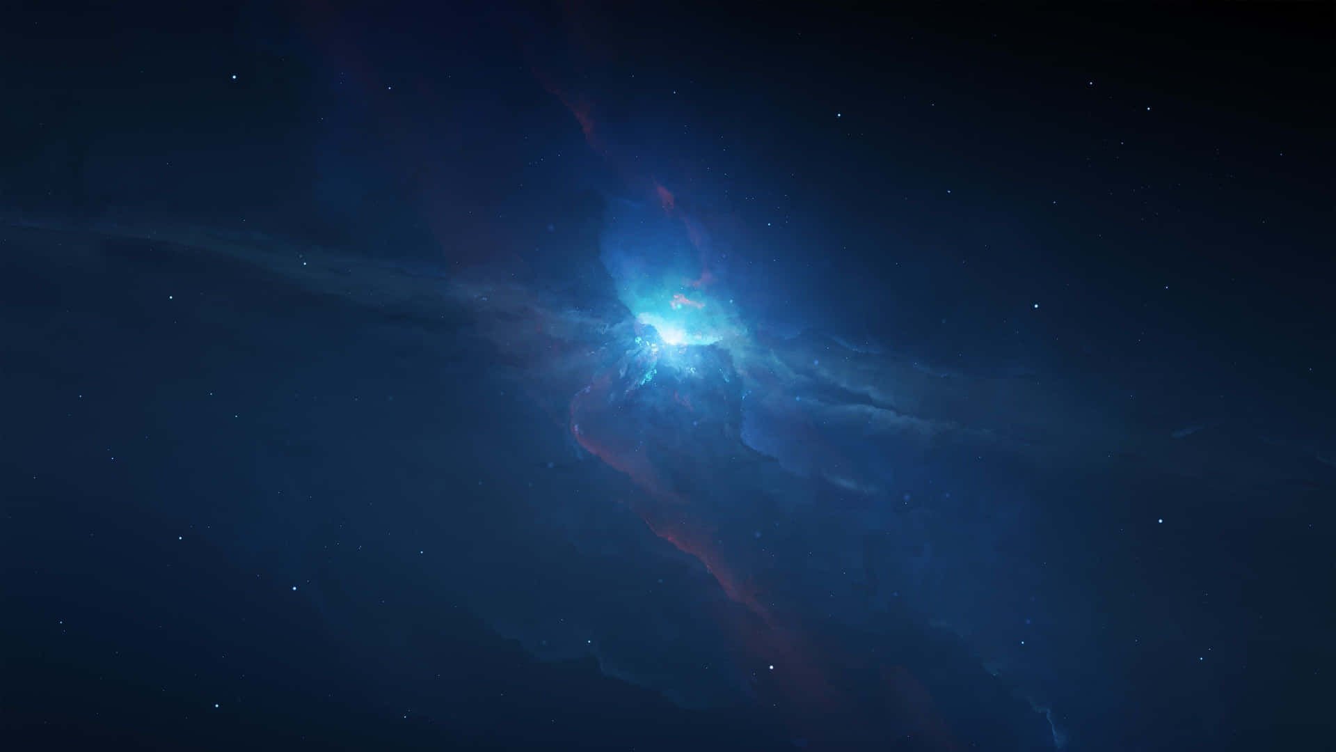 在深空中，帶有星星的發光藍色和紅色星雲。