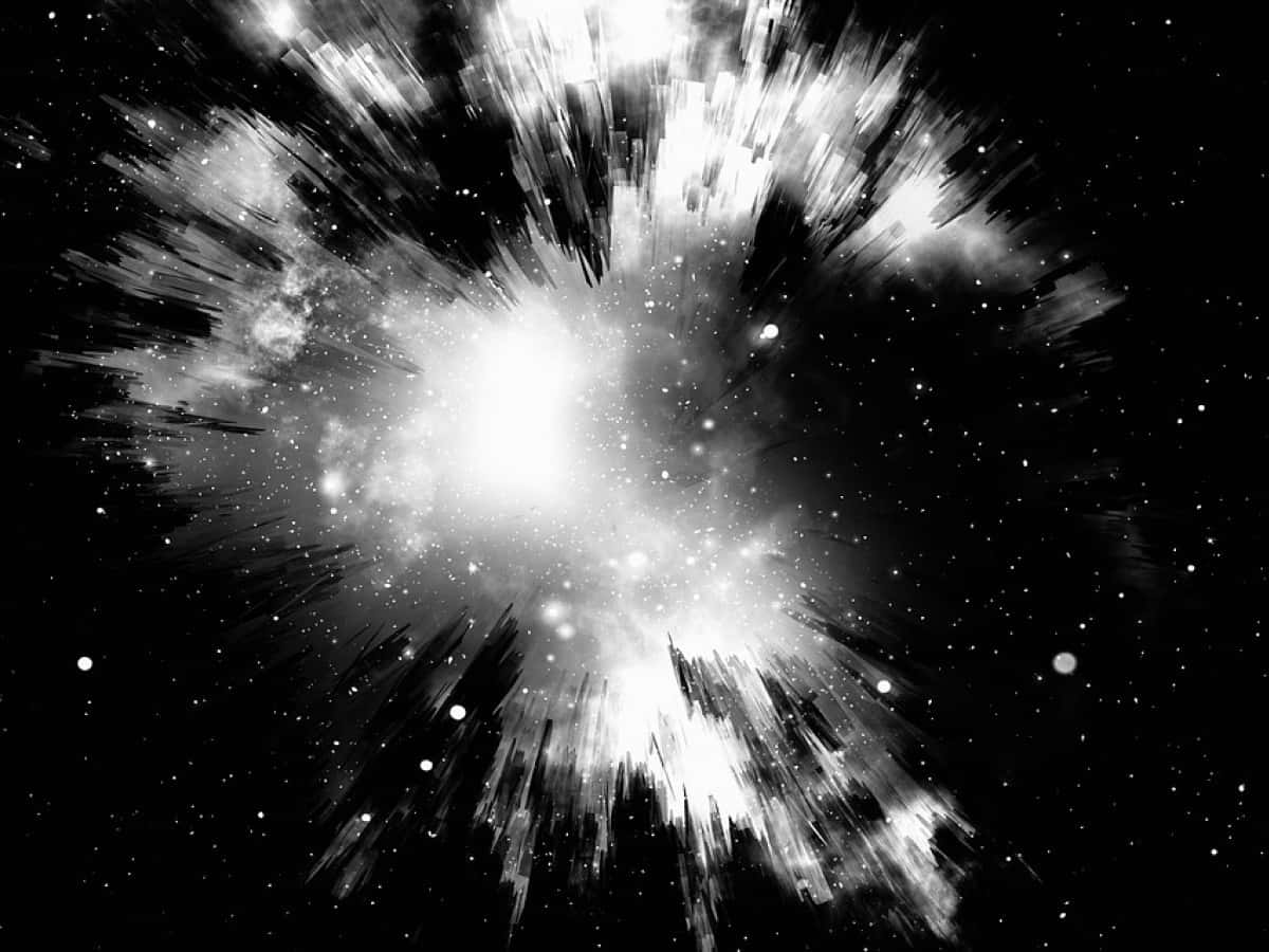 探索宇宙的無限之美 壁紙 — 單色宇宙爆炸在帶有動態筆觸紋理的星空中散發出明亮的白色能量。