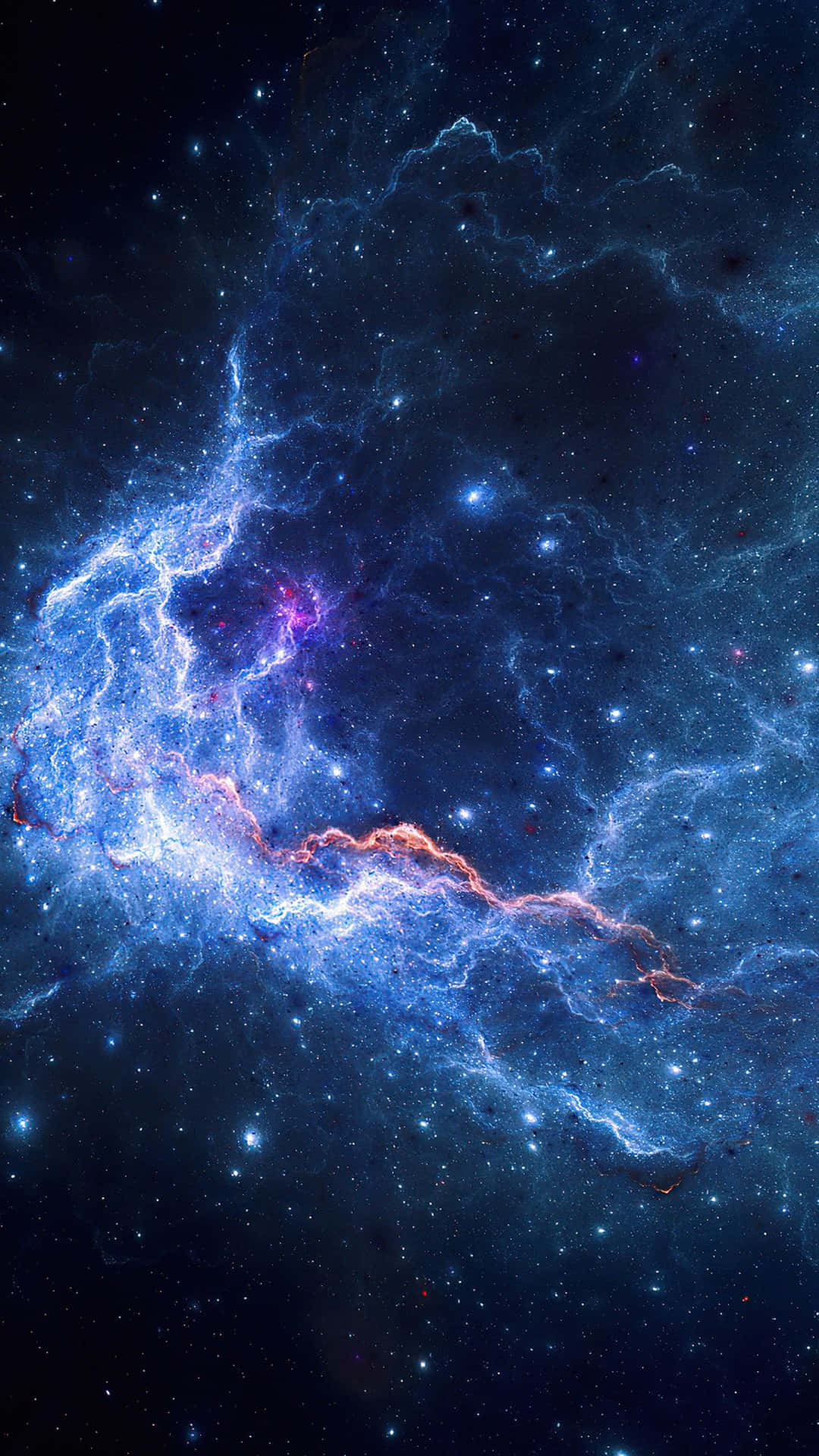 深空中帶有星星的鮮豔藍色和橙色宇宙星雲。