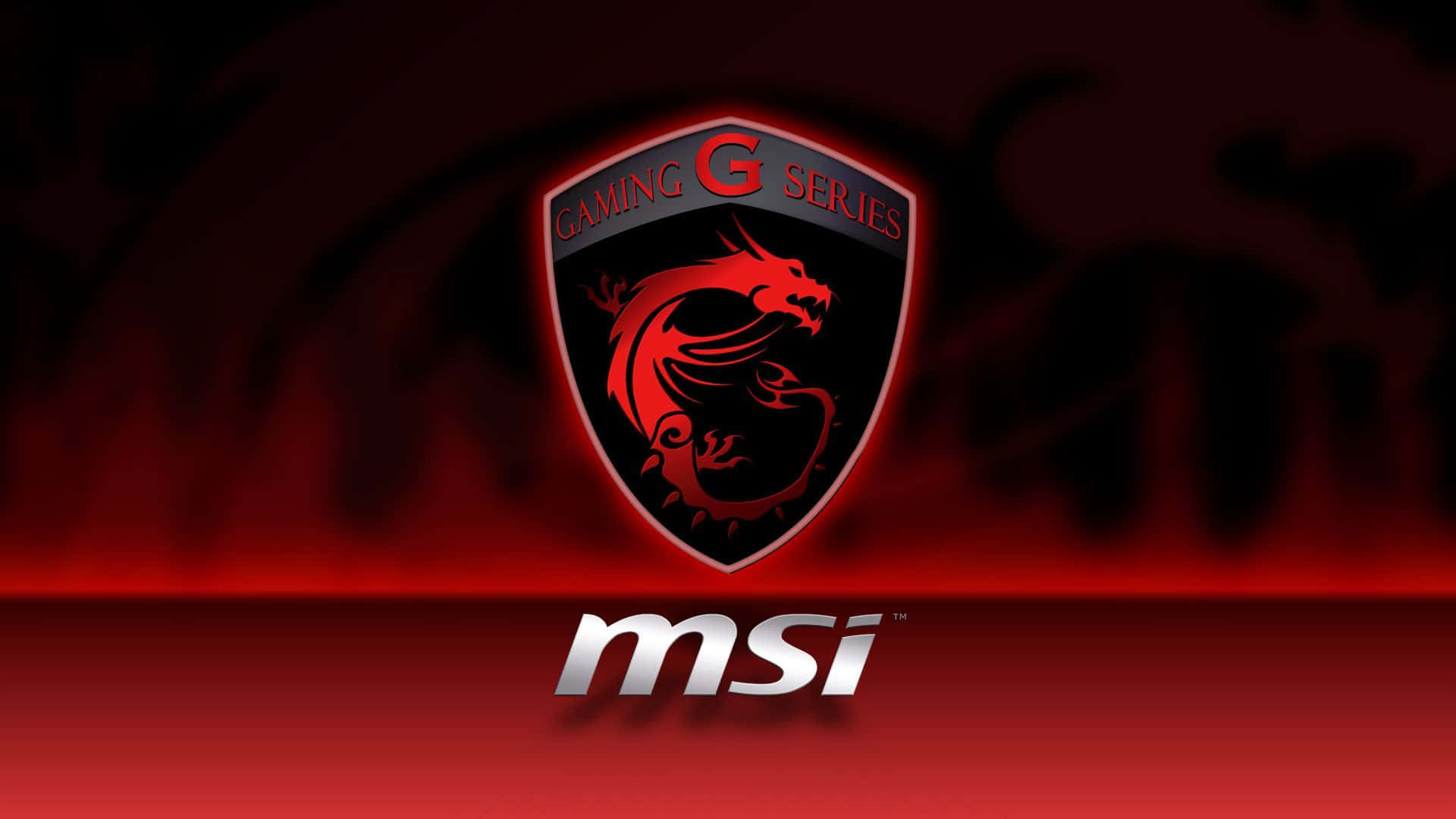 探索微星最新遊戲筆電的強大性能 壁紙 — 一個發光的紅色MSI Gaming G Series龍標誌，居中於深紅色漸變背景上，帶有微妙的煙霧效果。
