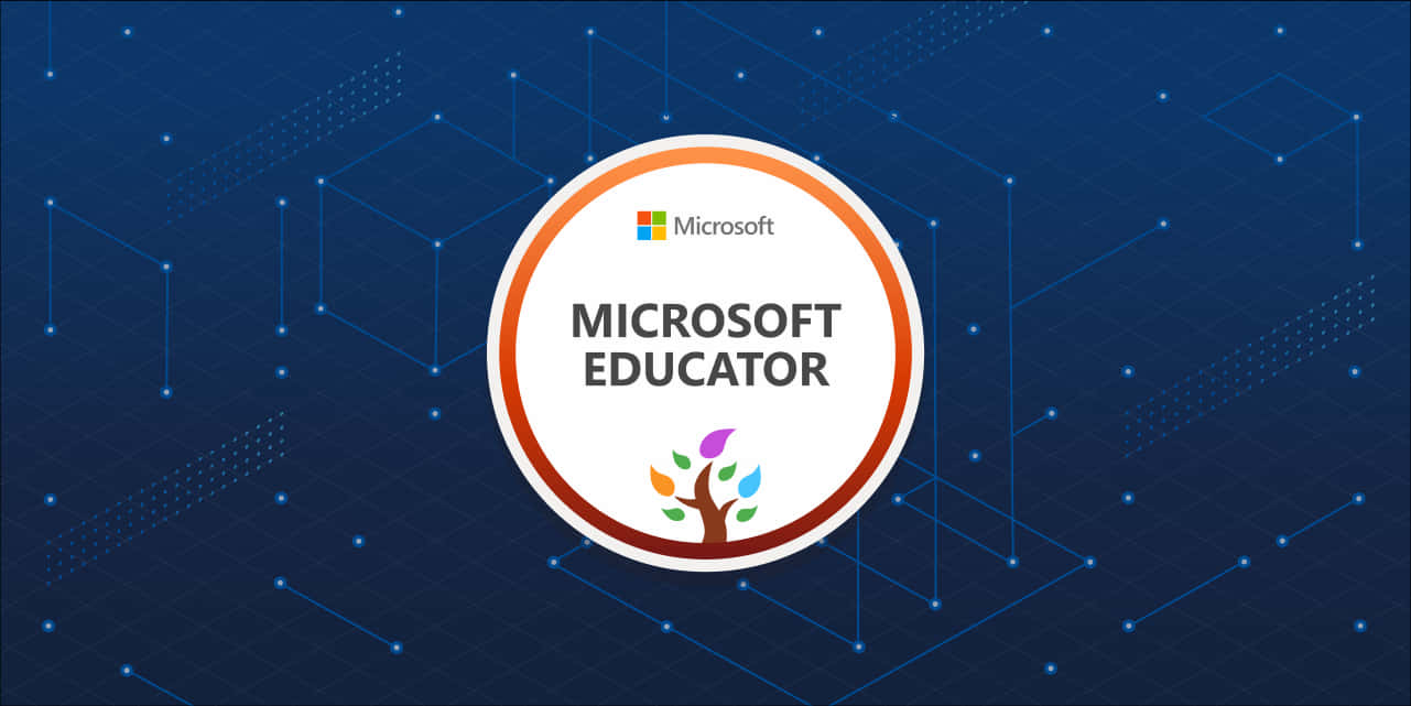 數位網格背景上的 Microsoft Educator 標誌