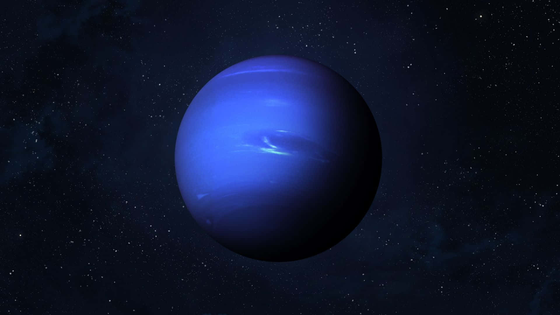 一顆藍色行星帶著旋轉的雲層，在充滿星星的太空場景中。