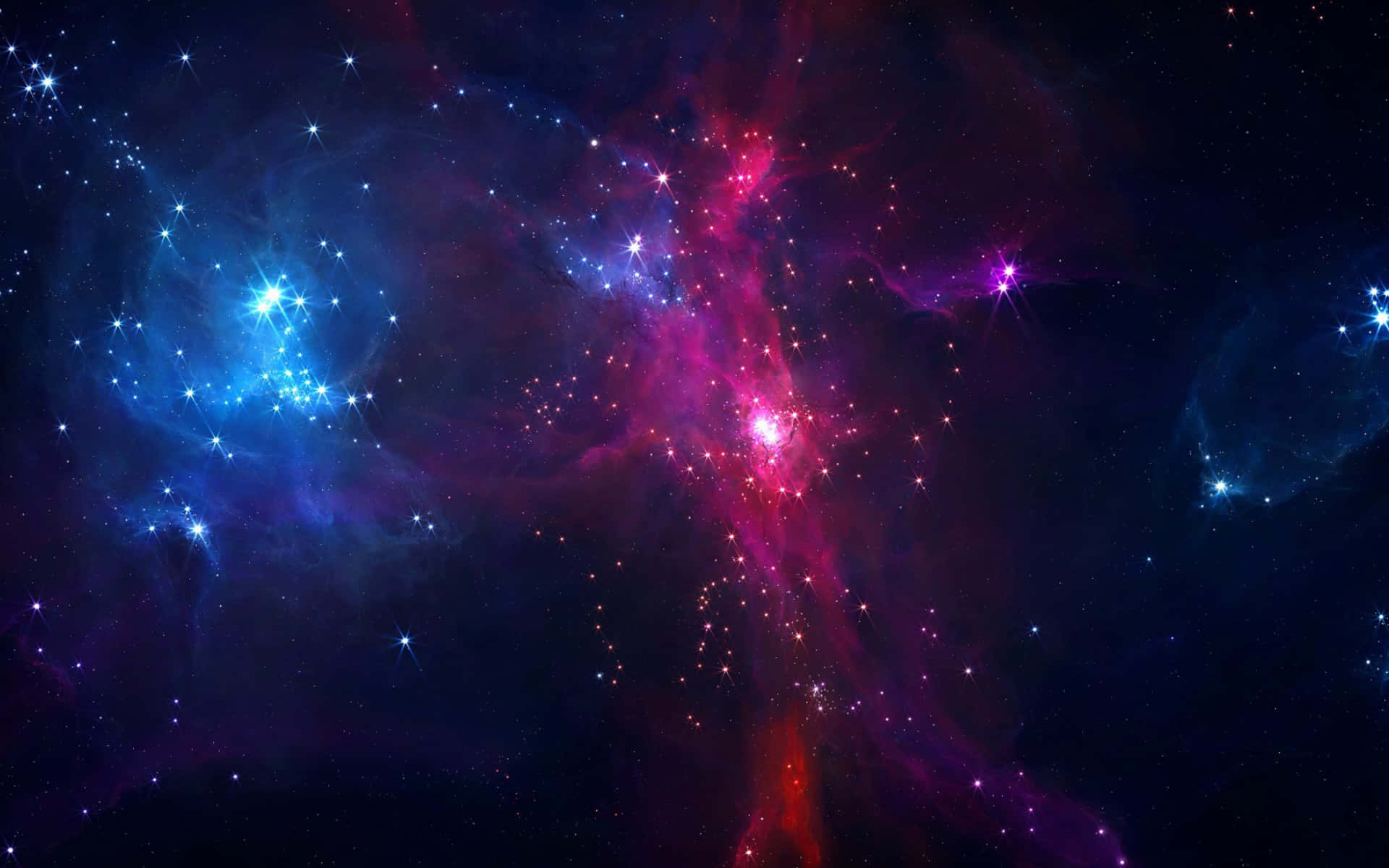 色彩繽紛的宇宙星雲，在深空中閃爍的星星和旋轉的氣體雲。