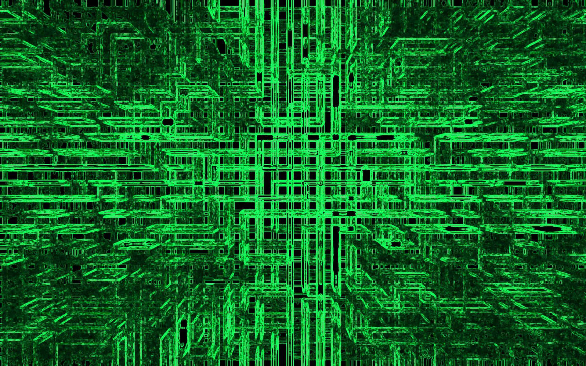 探索未來 壁紙 — 充滿活力的綠色數碼電路線在黑色背景上形成複雜的未來風格網格。