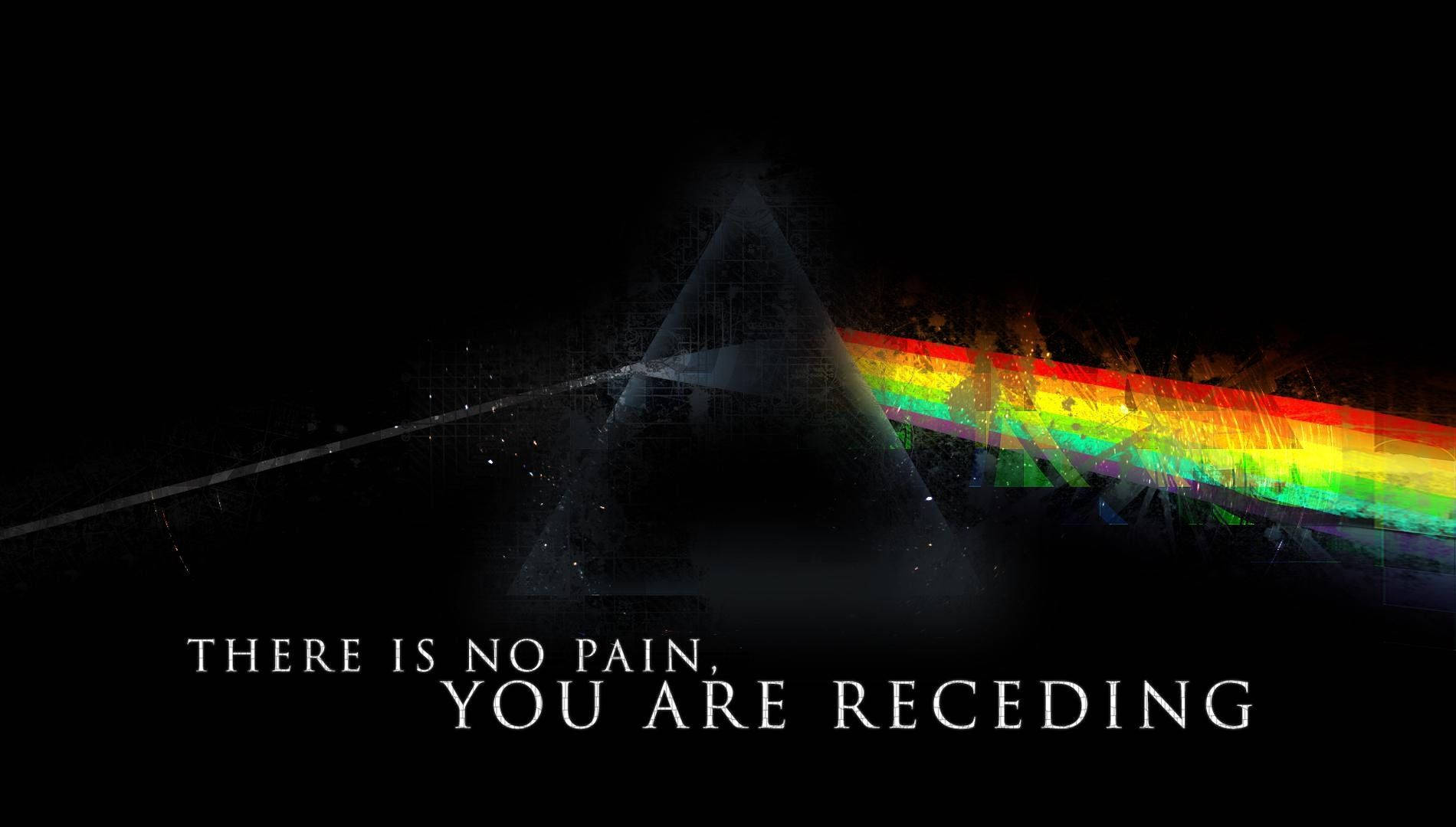 一個金字塔將光線折射成彩虹光束，文字寫著 there is no pain you are receding。