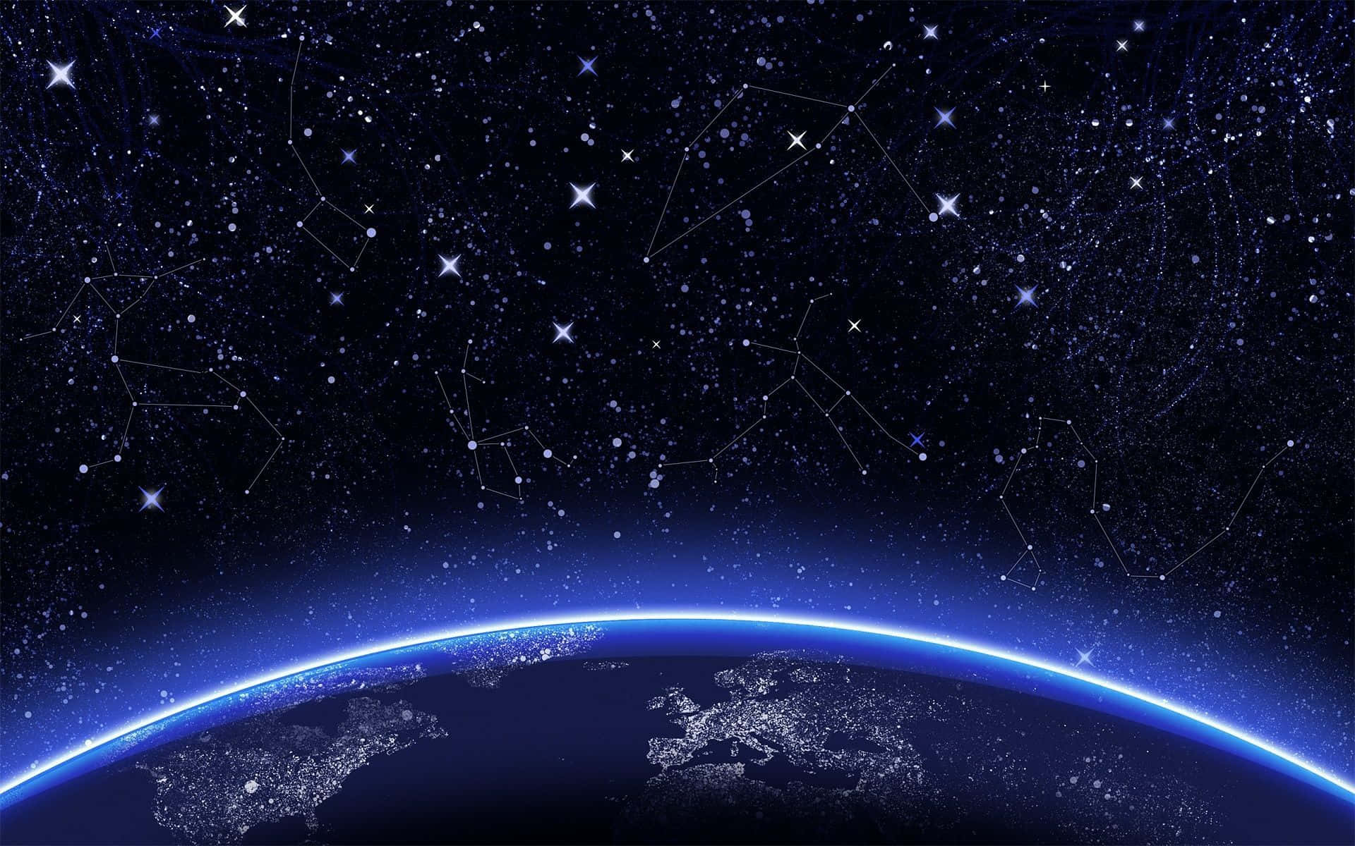從太空看到的地球，發光的城市和星座