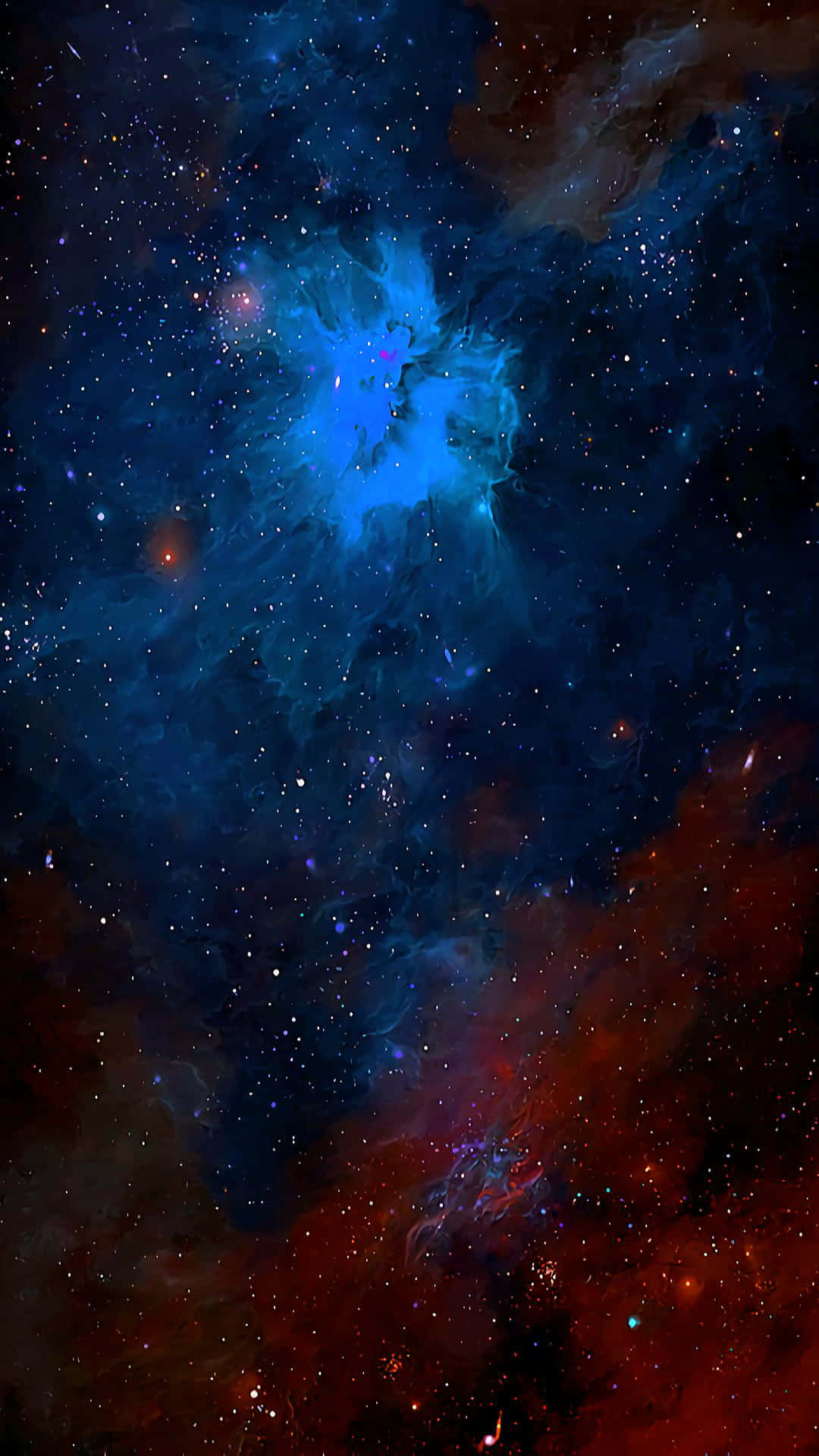 深空中帶有星星的鮮豔藍紅宇宙星雲。