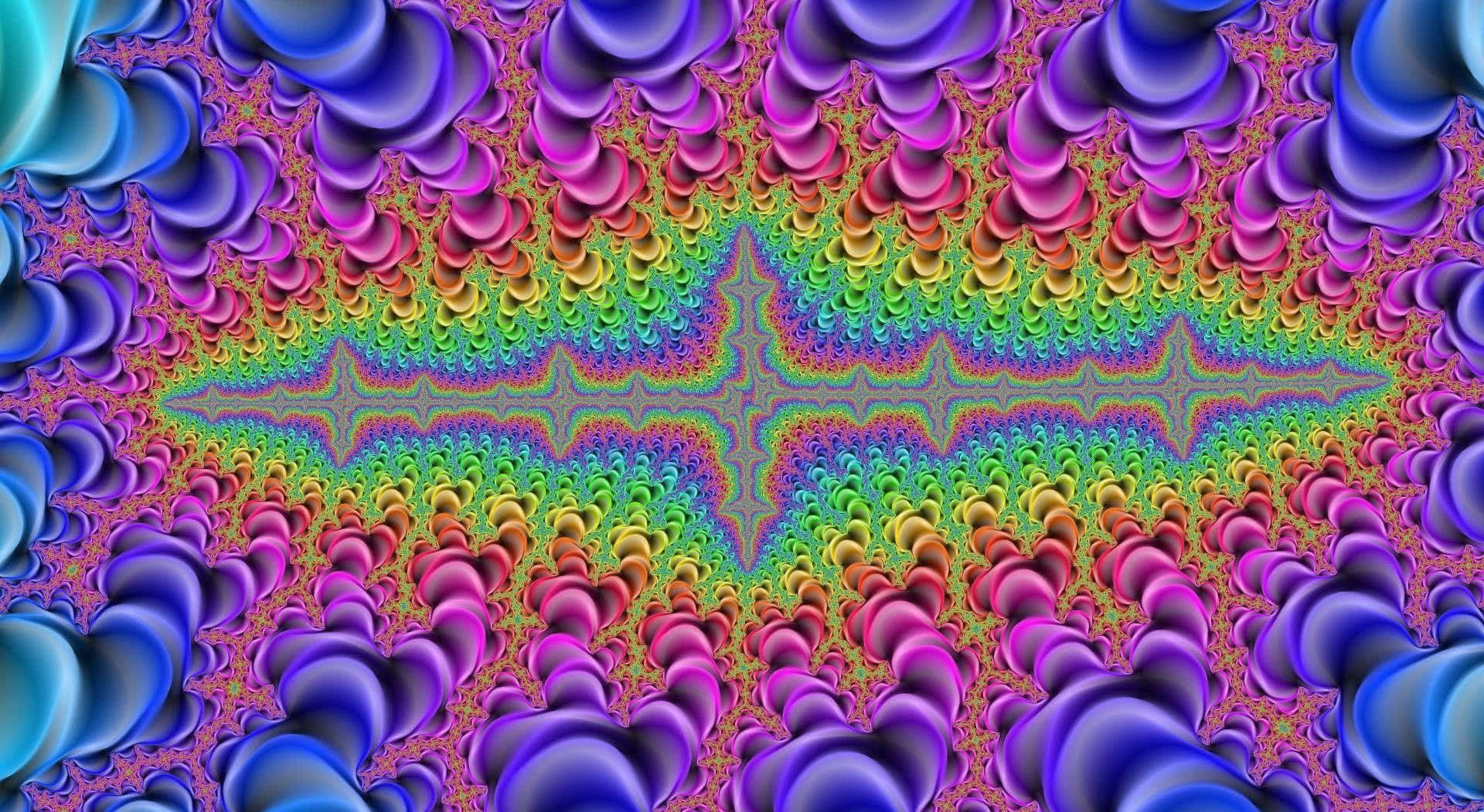 充滿活力的數位分形藝術，帶有彩虹色和重複的幾何形狀。
