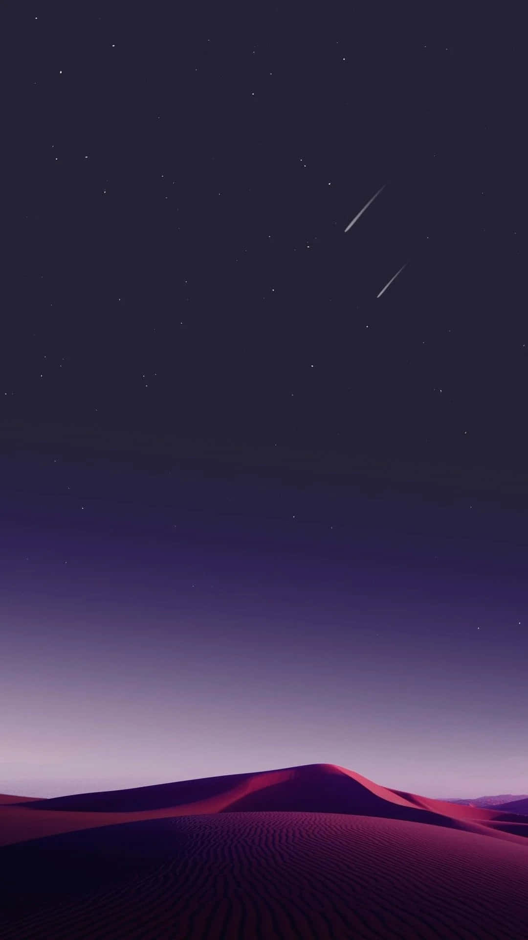 繁星夜空下的紫色沙丘與兩顆流星。