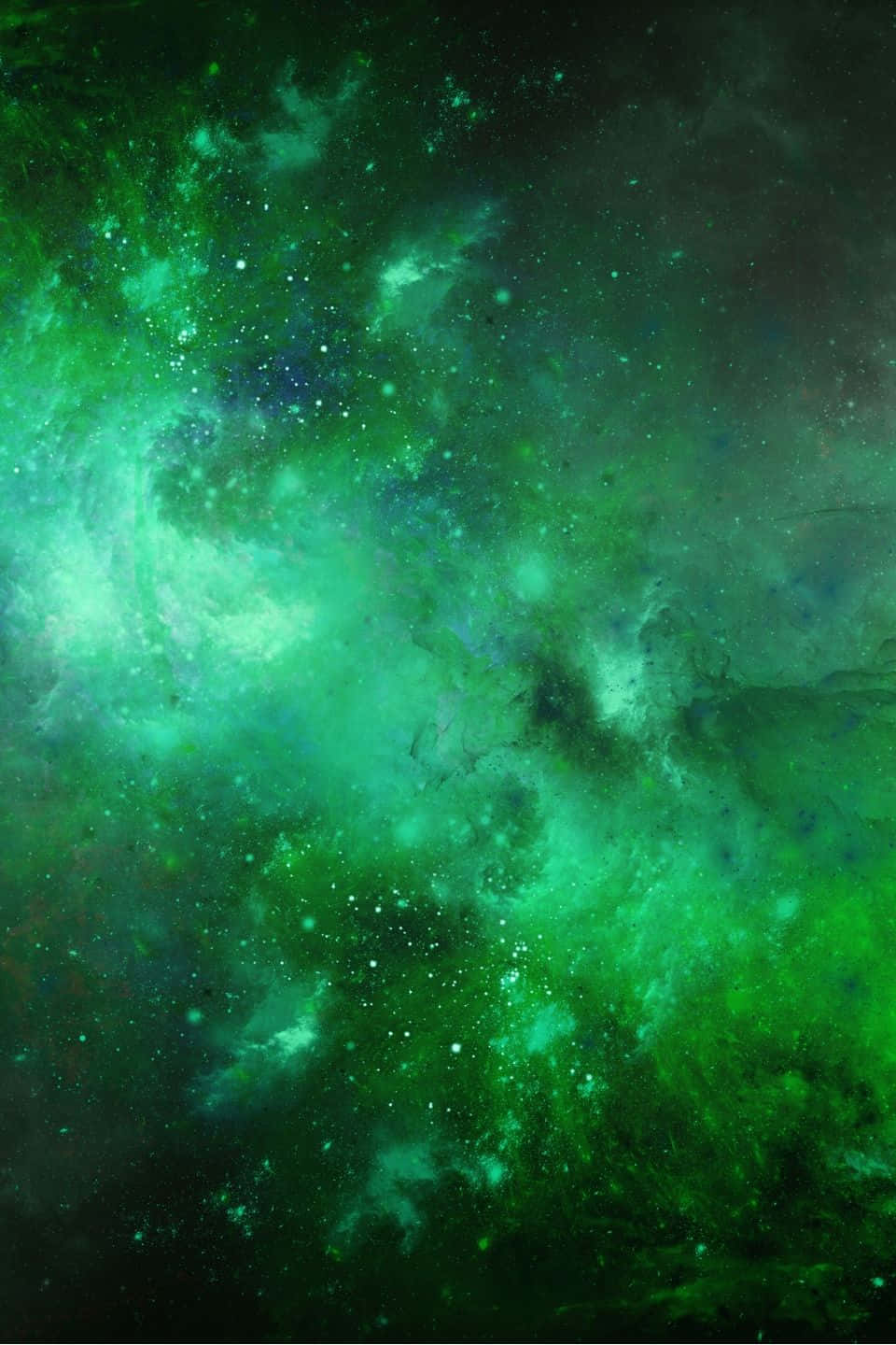 深空中帶有發光星星的充滿活力的綠色星雲。