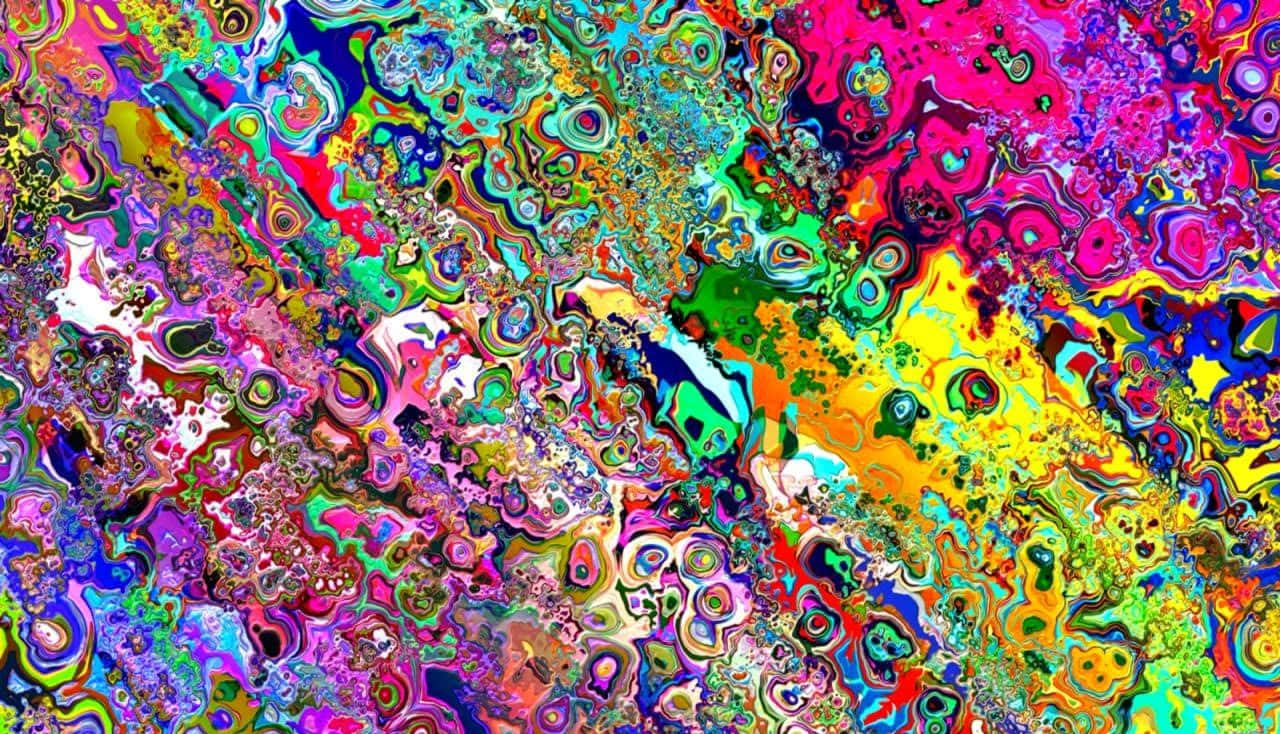 探索自然之美 壁紙 — 充滿活力的迷幻抽象圖案，帶有旋轉的霓虹色彩和有機形狀。