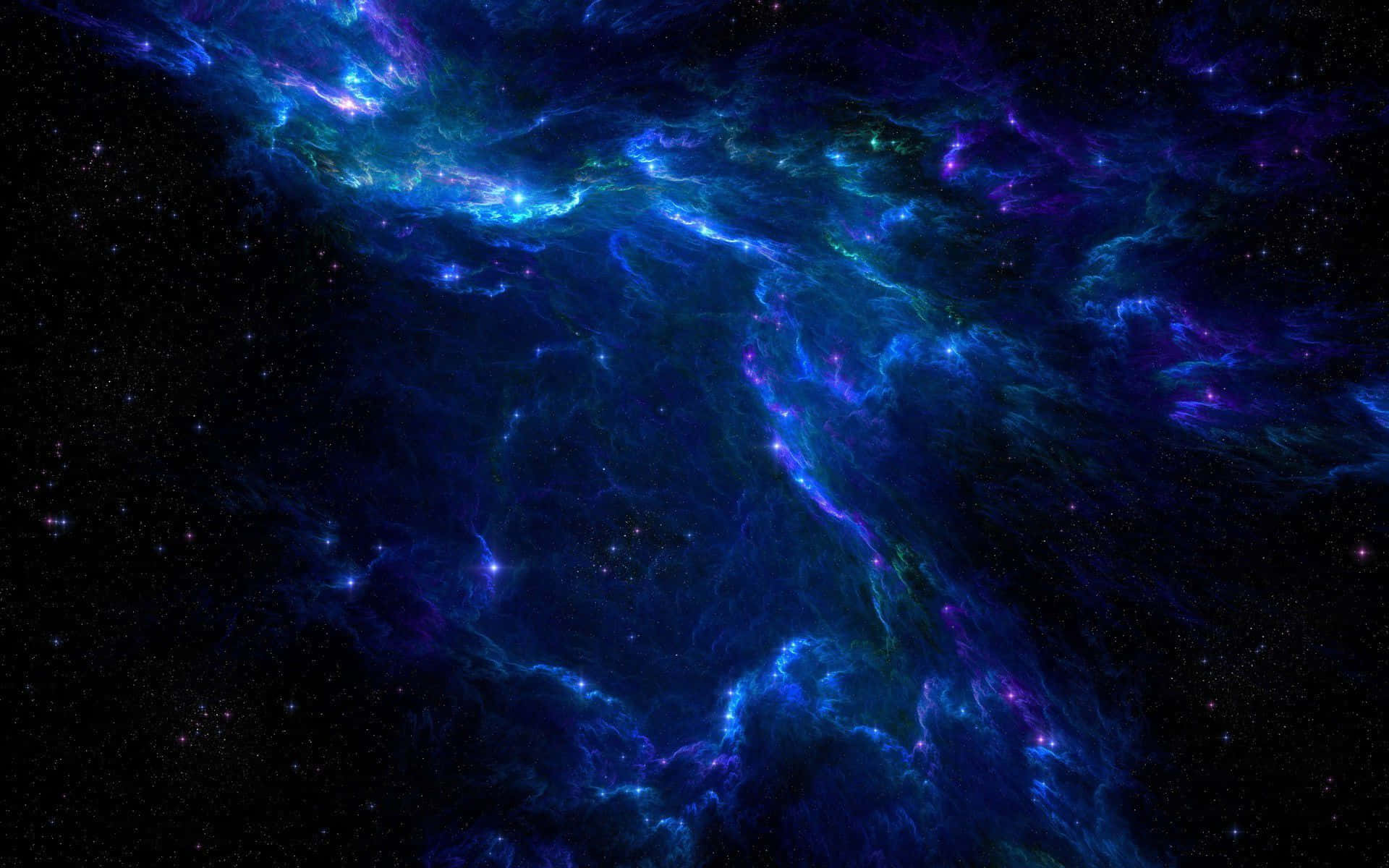 探索藍色空間的非凡之美 壁紙 — 充滿活力的宇宙星雲在深空星場中旋轉，呈現電光藍和紫色。