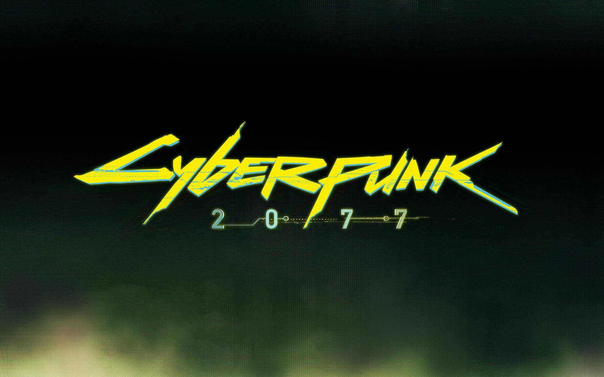 螢光黃色 Cyberpunk 2077 標誌在黑暗煙霧背景上發出綠色光芒。