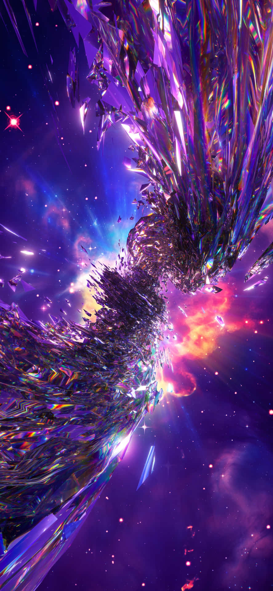 一場耀眼奪目的宇宙爆炸，伴隨著水晶碎片和色彩繽紛的星雲。