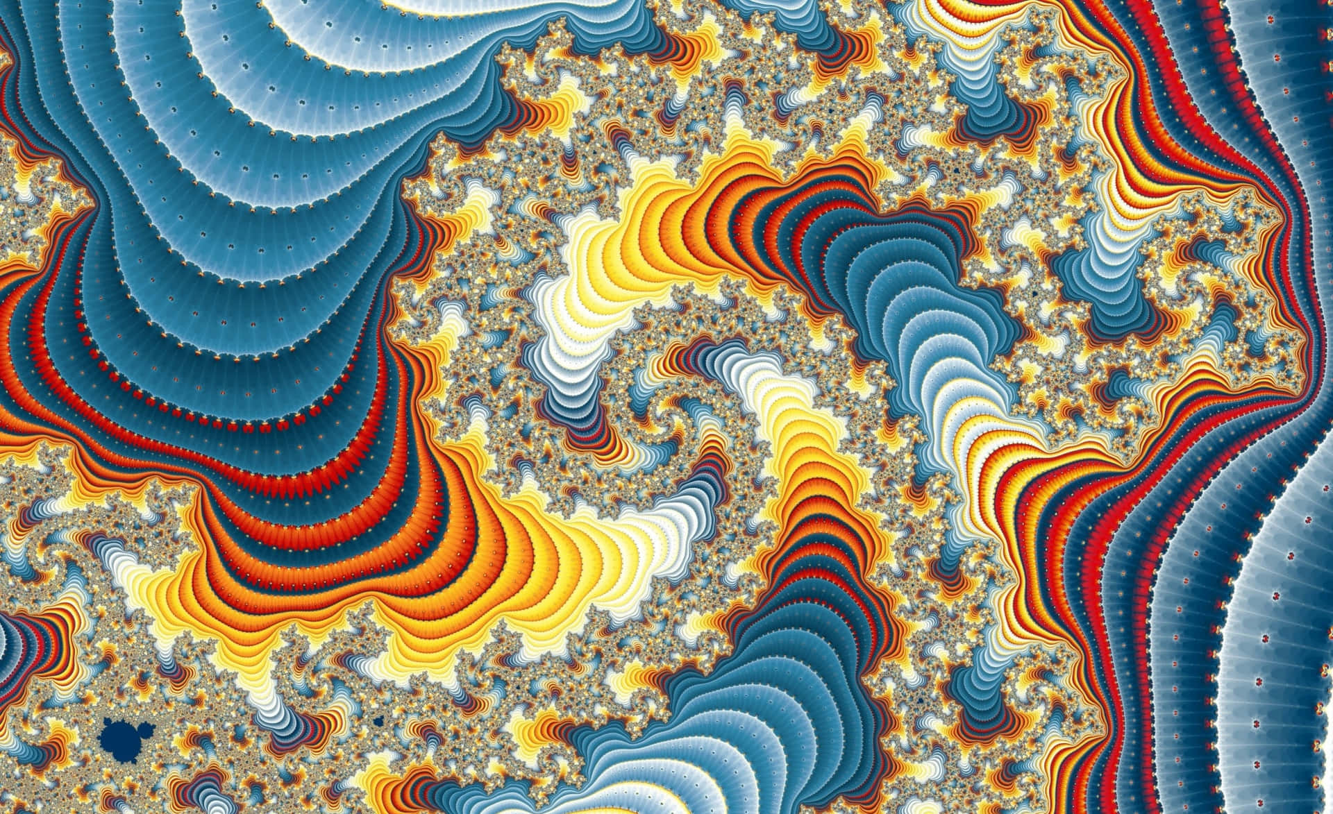色彩繽紛的抽象分形藝術作品，帶有旋轉圖案和鮮豔色調。