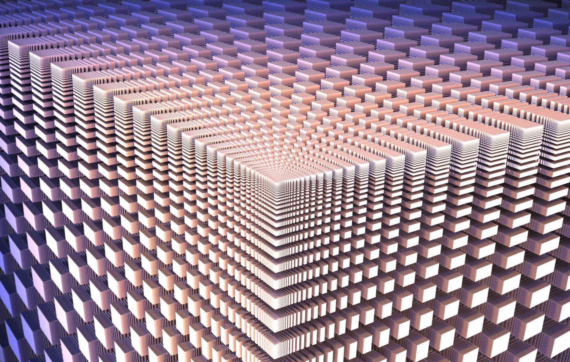 抽象3D圖案，立方體逐漸消失於一點，帶有紫色和米色漸變。