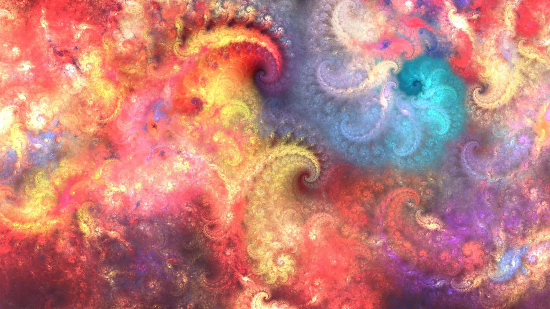 一幅色彩繽紛的抽象分形藝術作品，帶有漩渦圖案和宇宙色彩。