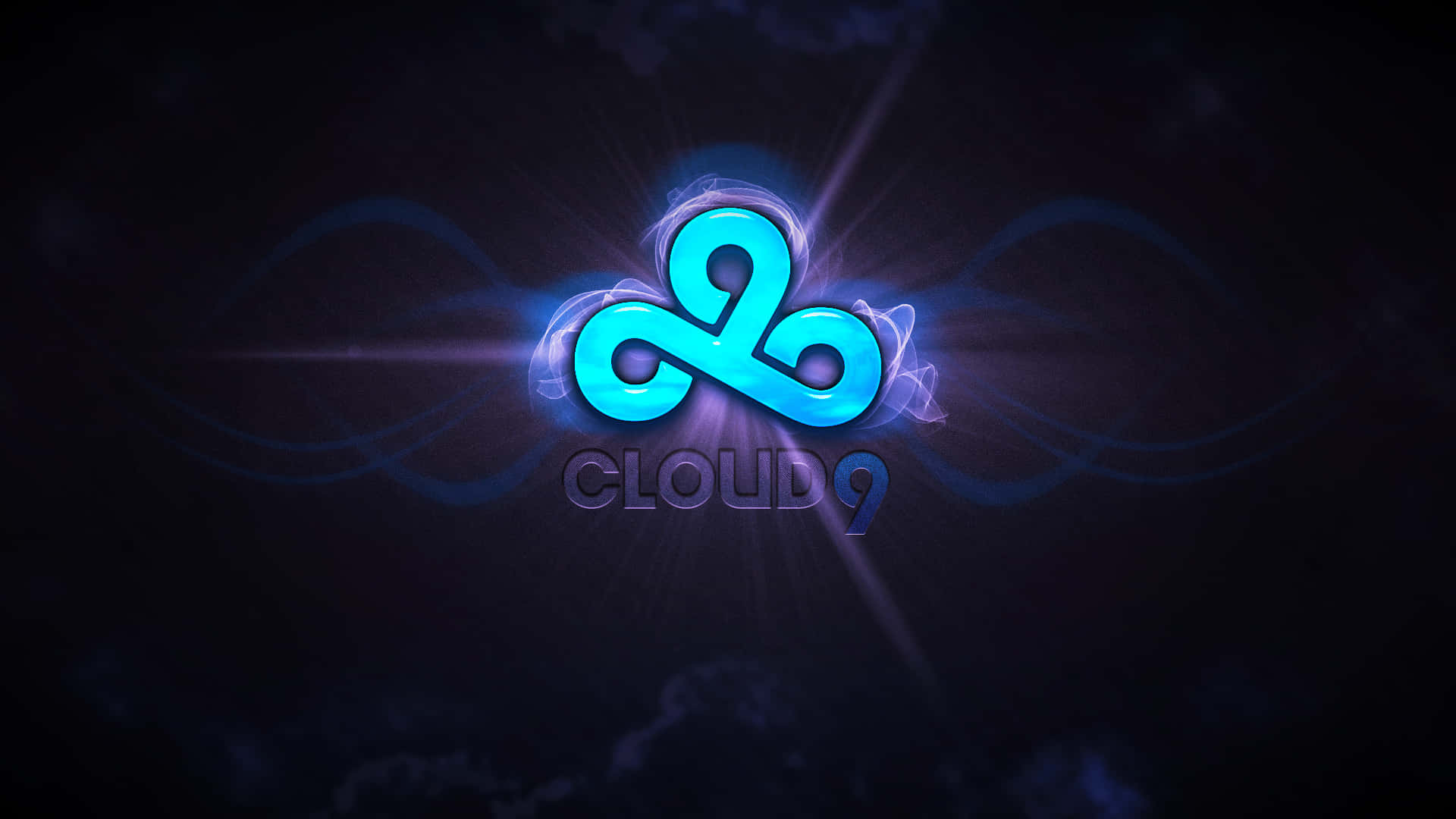 Cloud9遊戲標誌在黑暗的宇宙背景中發出藍色光芒。