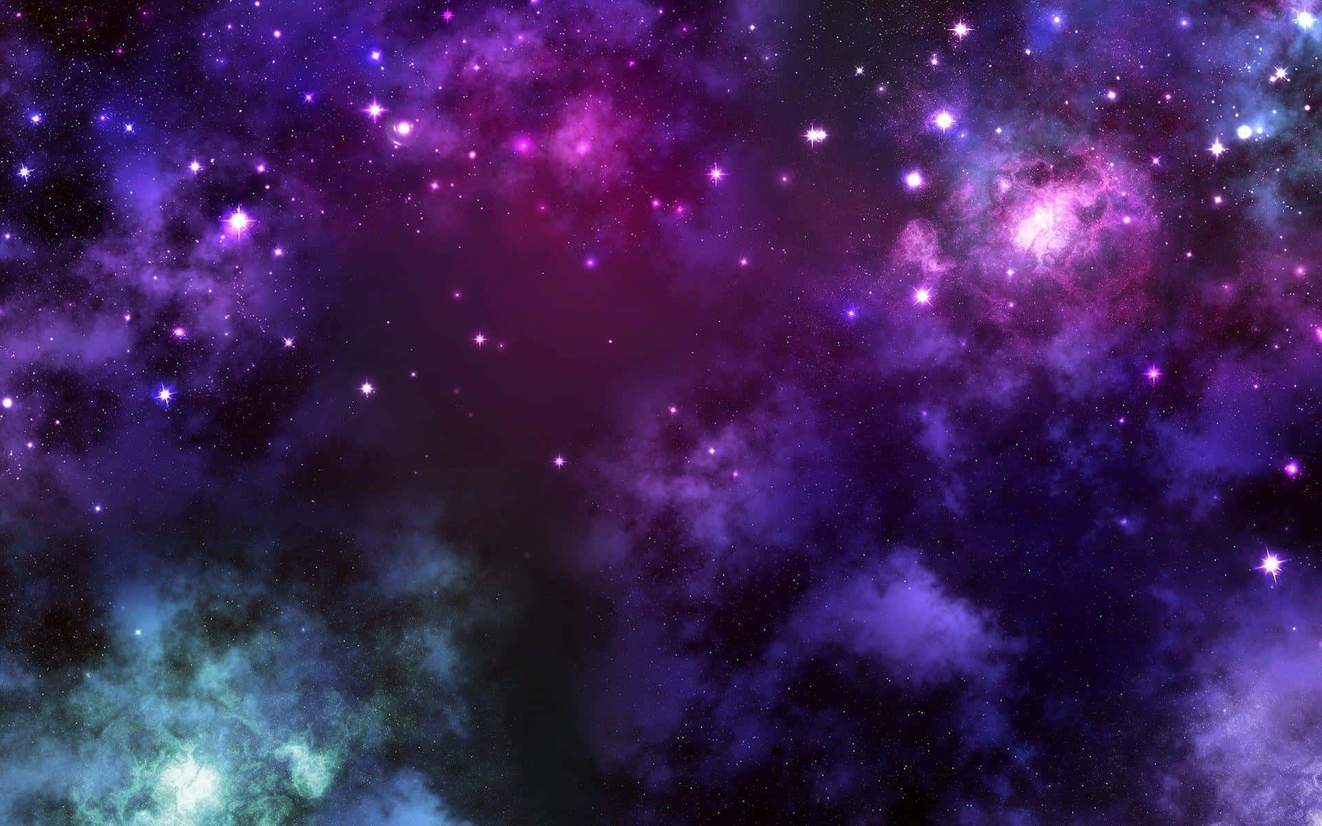 探索魔法般的紫色宇宙 壁紙 — 充滿活力的宇宙星雲以紫色、粉紅色和藍綠色旋轉，伴隨著閃爍的星星，映襯在黑暗的虛空中。