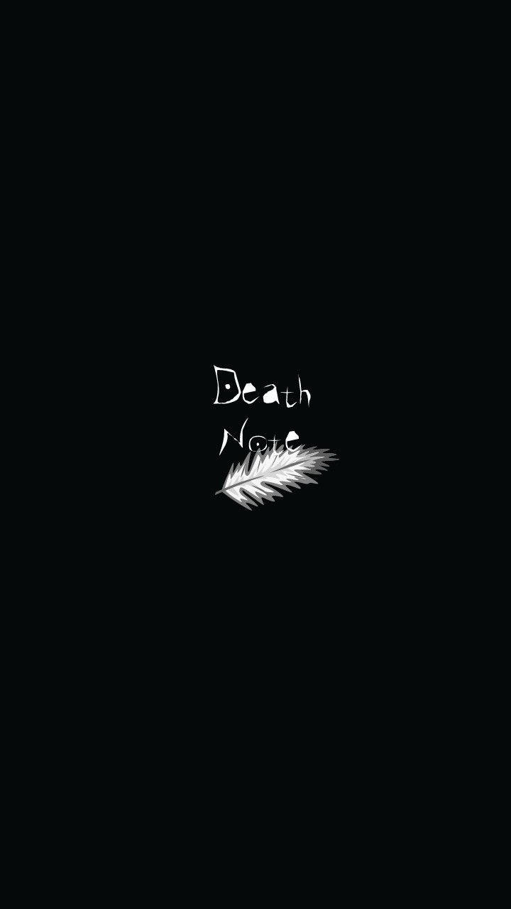 白色文字顯示 Death Note，下方有羽毛，背景為黑色。