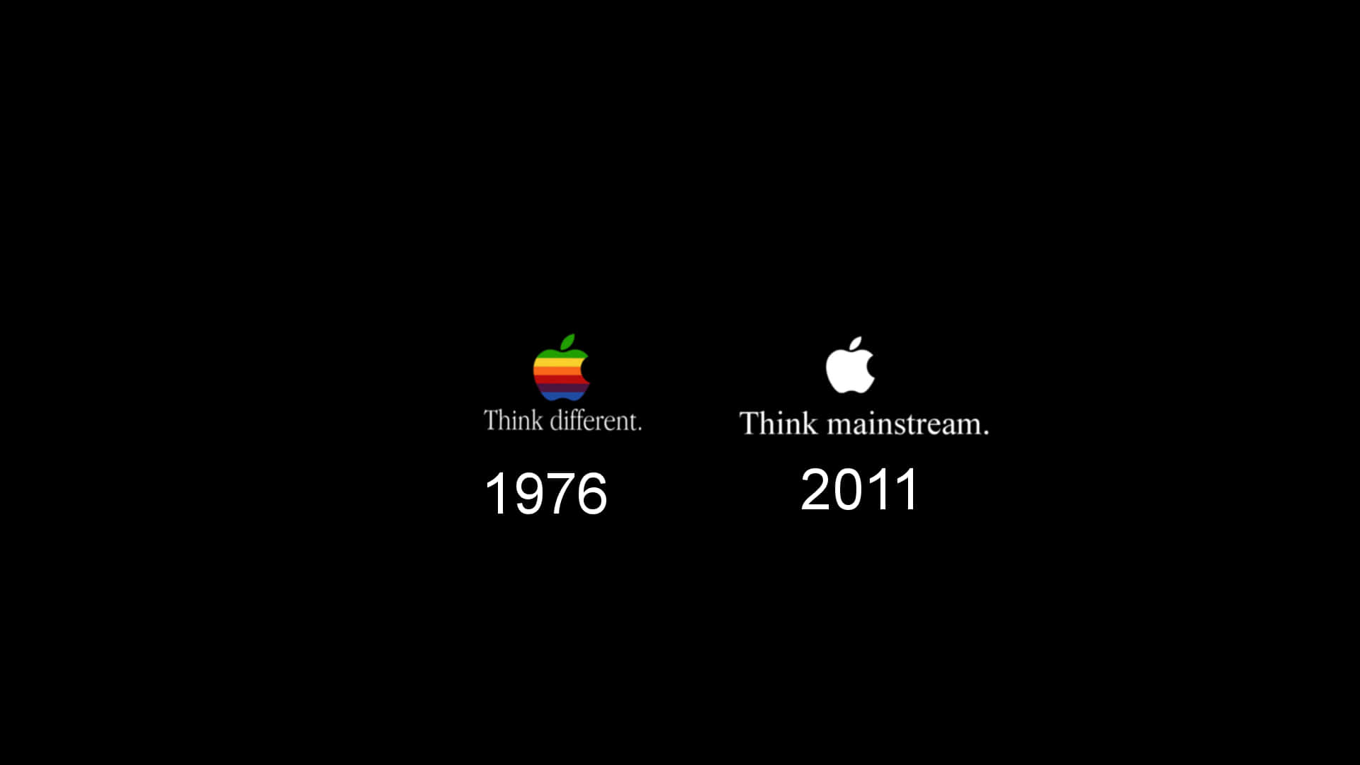 兩個帶有標語和年份1976及2011的Apple標誌，位於黑色背景上。