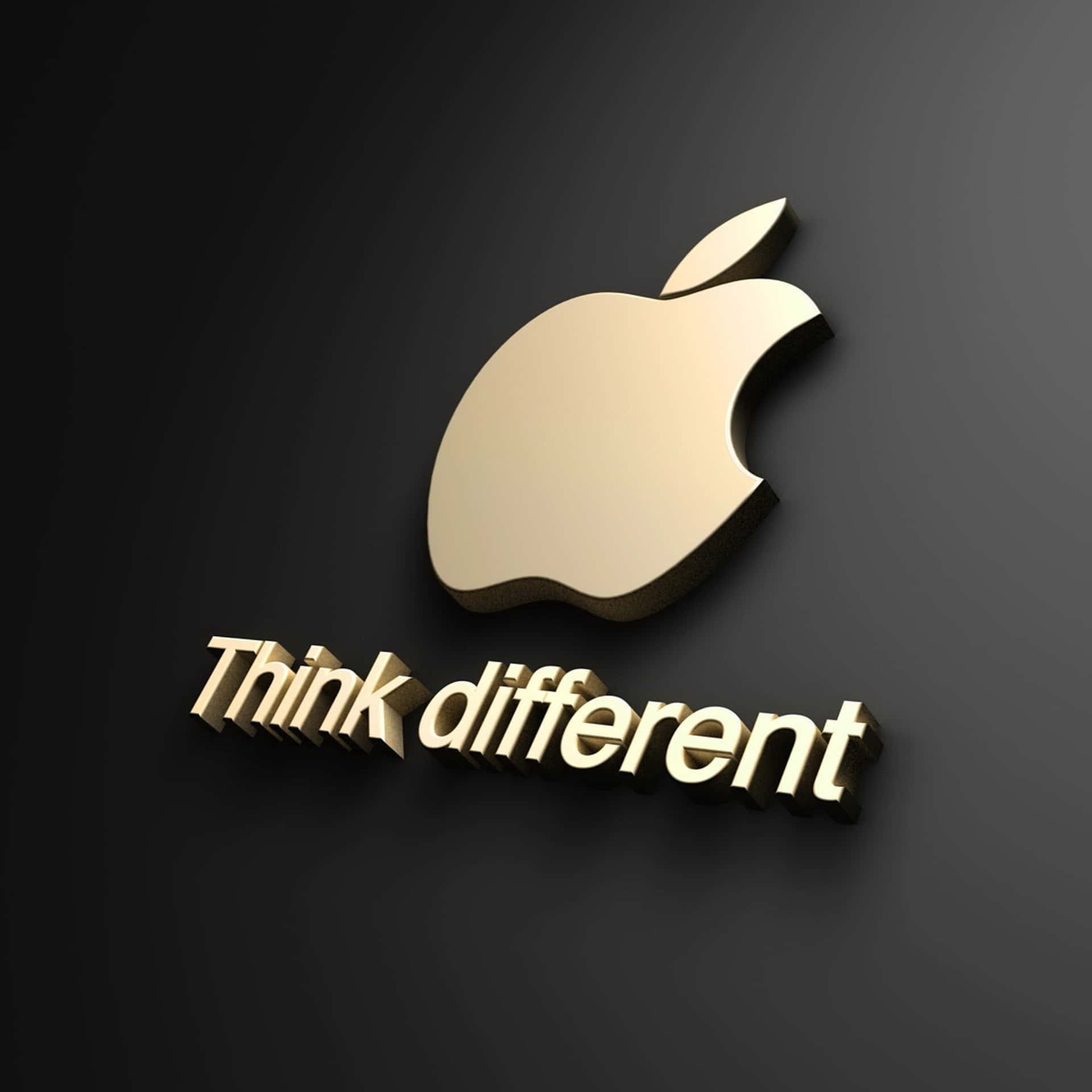深色背景上帶有「Think different」標語的金色Apple標誌。