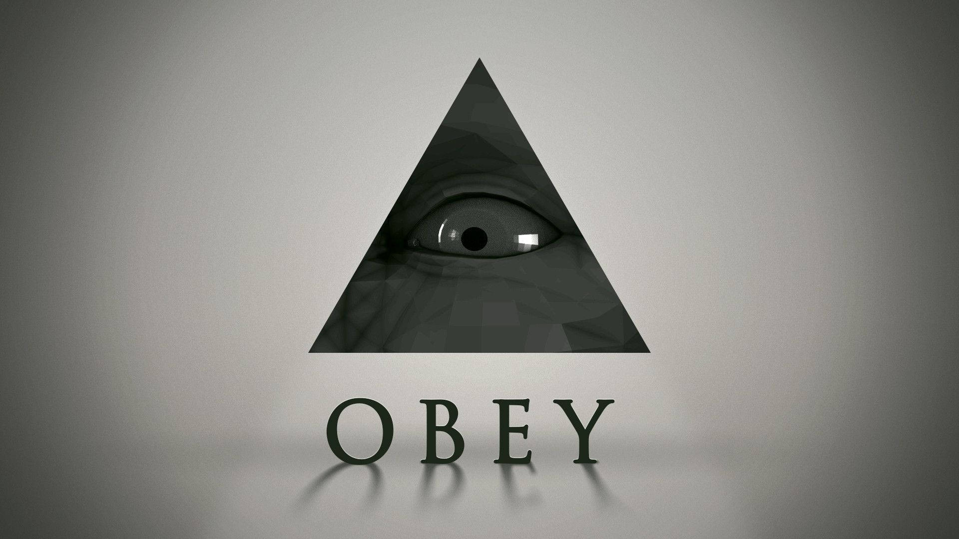 一個黑色三角形，裡面有一隻眼睛，下方有「OBEY」字樣。