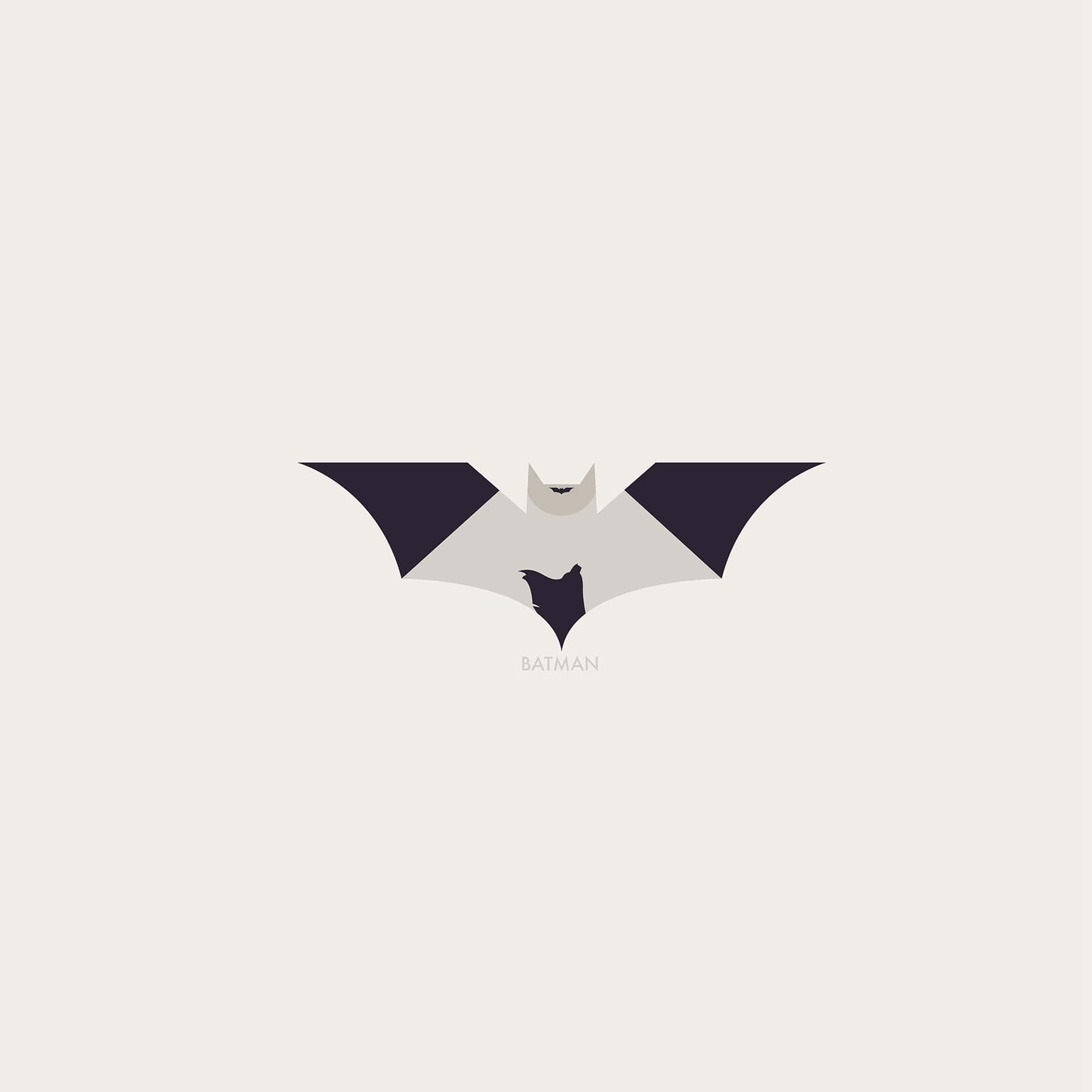 極簡幾何風格的蝙蝠俠標誌，帶有深色翅膀和灰色身體。