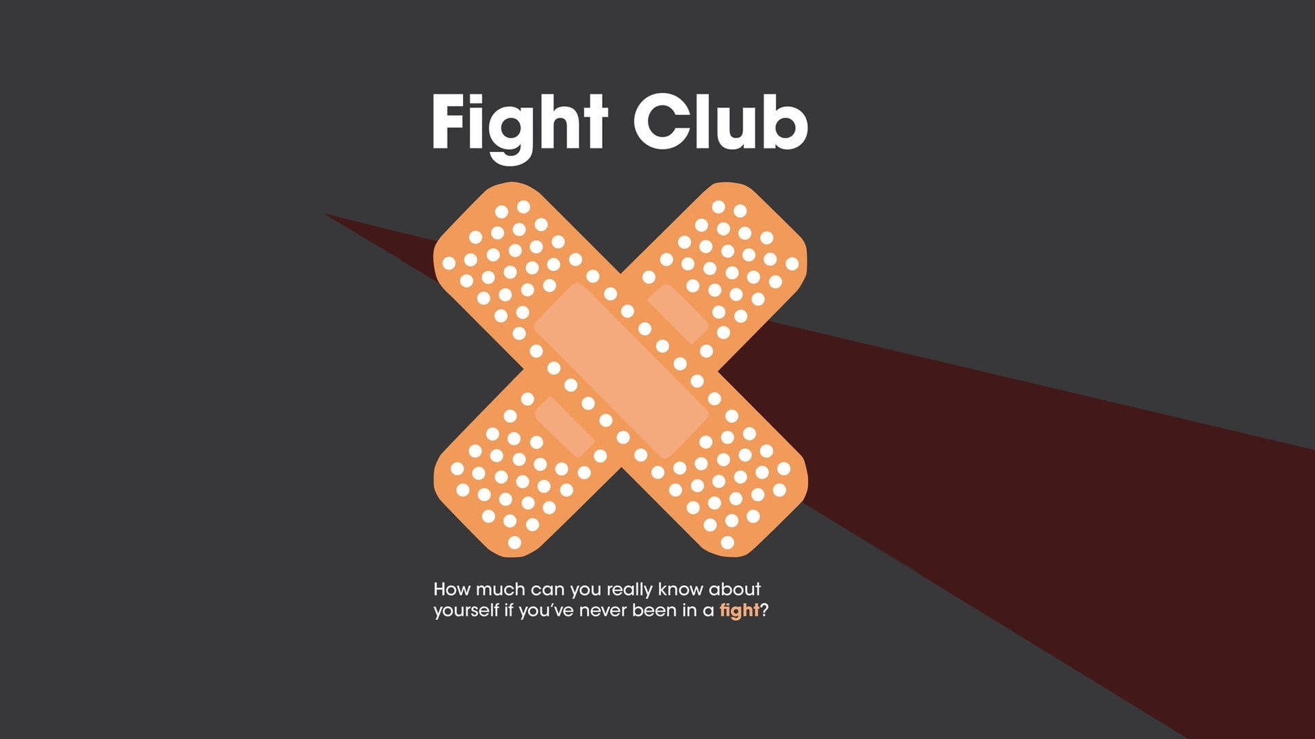 《搏擊俱樂部》交叉創可貼 壁紙 — 兩塊橙色膠布在帶有紅色斜紋和Fight Club文字的深灰色背景上交疊。