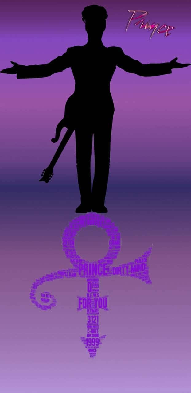 Prince 剪影拿著結他，下方有紫色標誌，背景為漸變色。