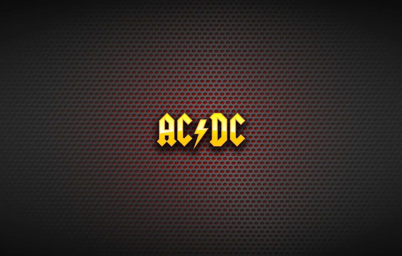 ACDC樂隊標誌，黃色，閃電，紋理金屬背景