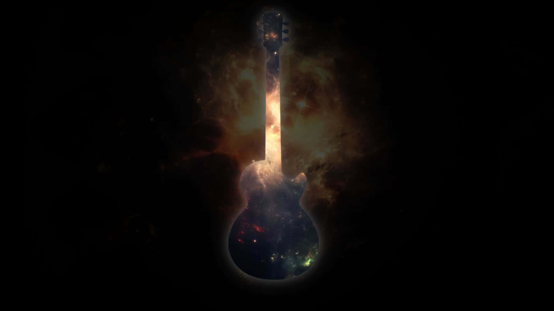 形狀像星系的電結他，帶有在黑暗中發光的宇宙雲。