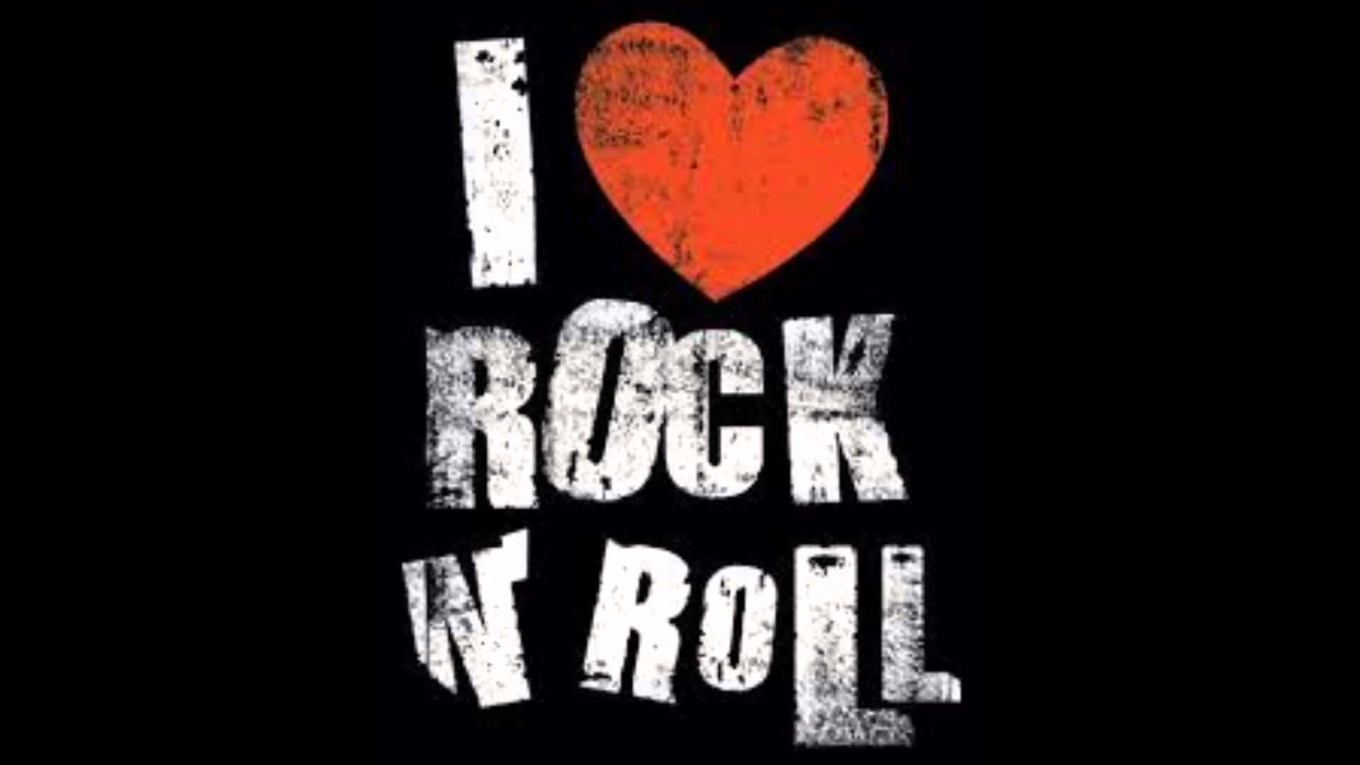 黑色背景上磨損的白色和紅色 I heart rock n roll 文字