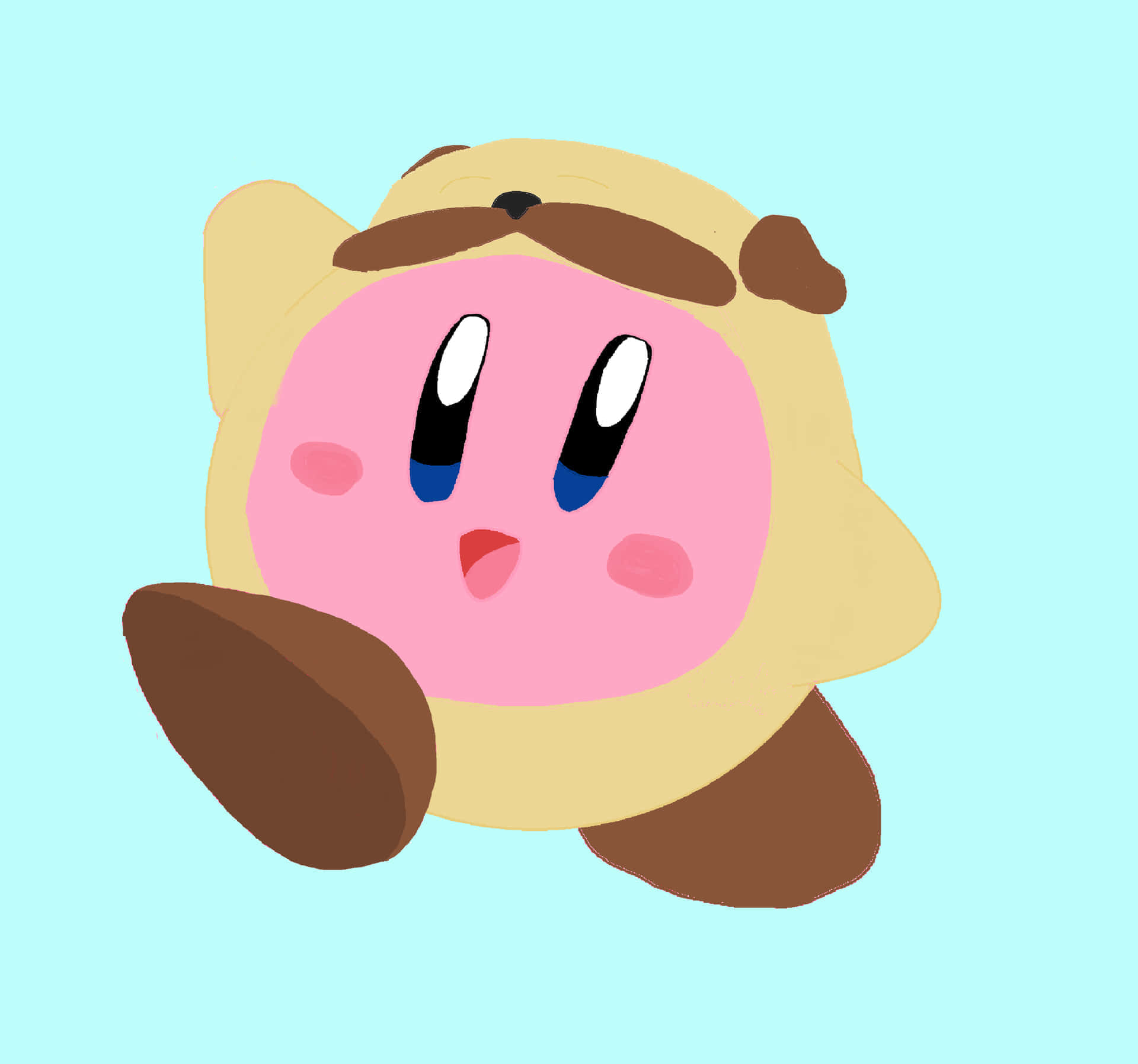 Kirby 穿著哈巴狗服裝，有鬍子和耳朵