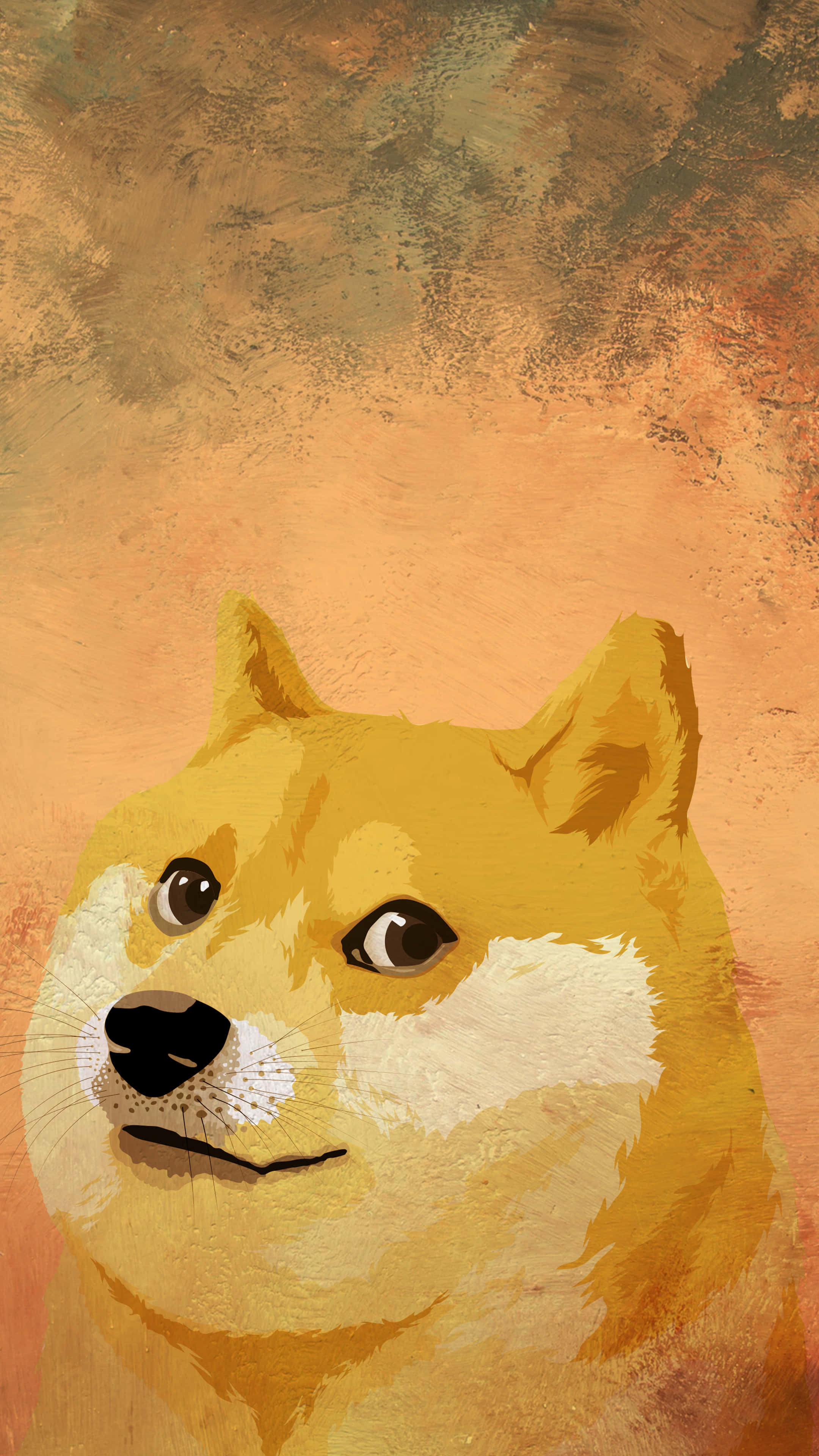 搞笑Doge數位藝術 壁紙 — 一隻風格化的柴犬，帶著自鳴得意的表情，以溫暖的大地色調繪製在紋理背景上。