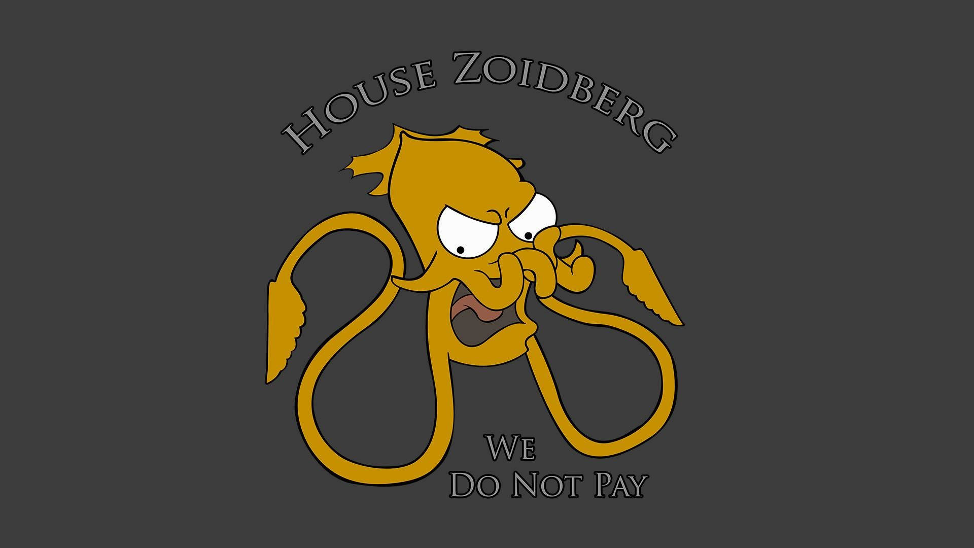 卡通章魚帶有憤怒表情和文字 House Zoidberg We Do Not Pay。