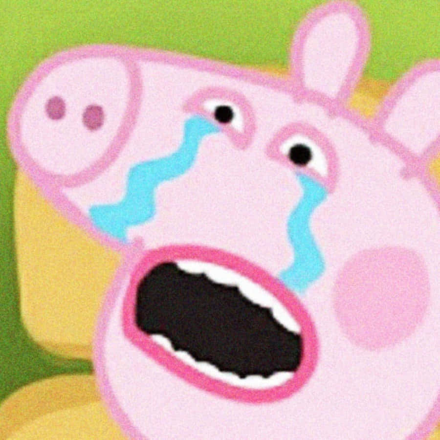 Peppa Pig 卡通角色哭泣，流著藍色眼淚，嘴巴張開。 — 小豬佩奇 壁紙