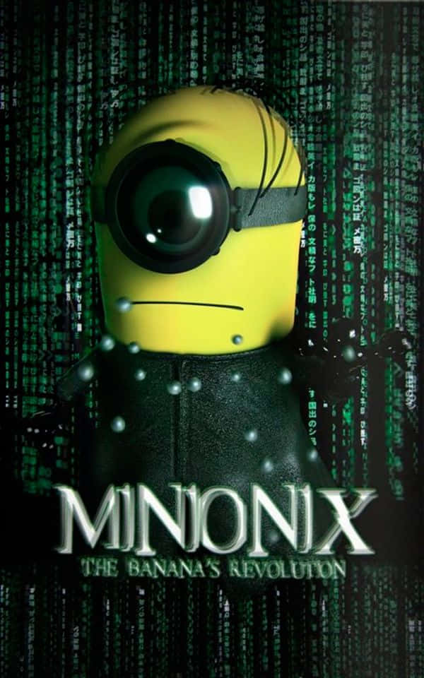 數碼雨中的黃色迷你兵，帶有「MINIONIX THE BANANA'S REVOLUTION」文字。