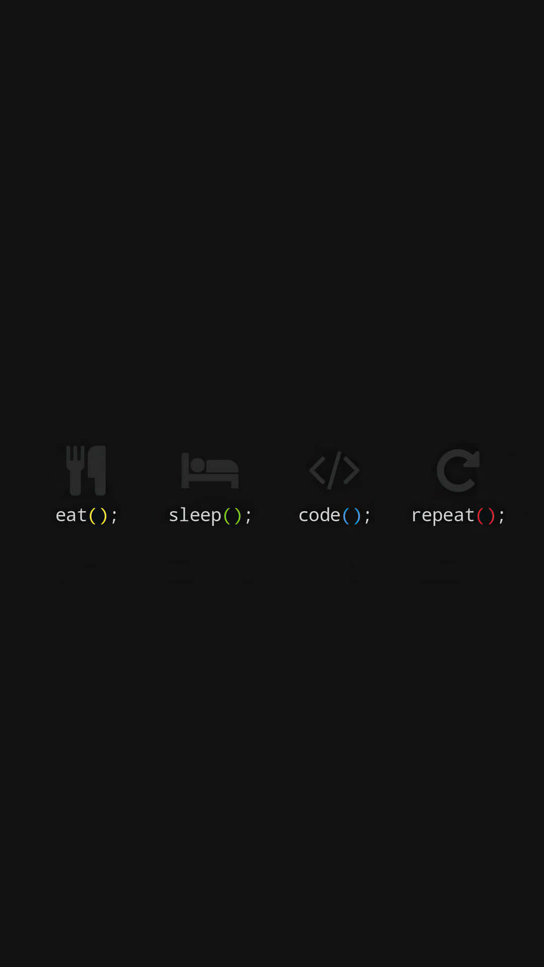 開發者生命週期圖標：黑色背景上的 eat sleep code repeat。