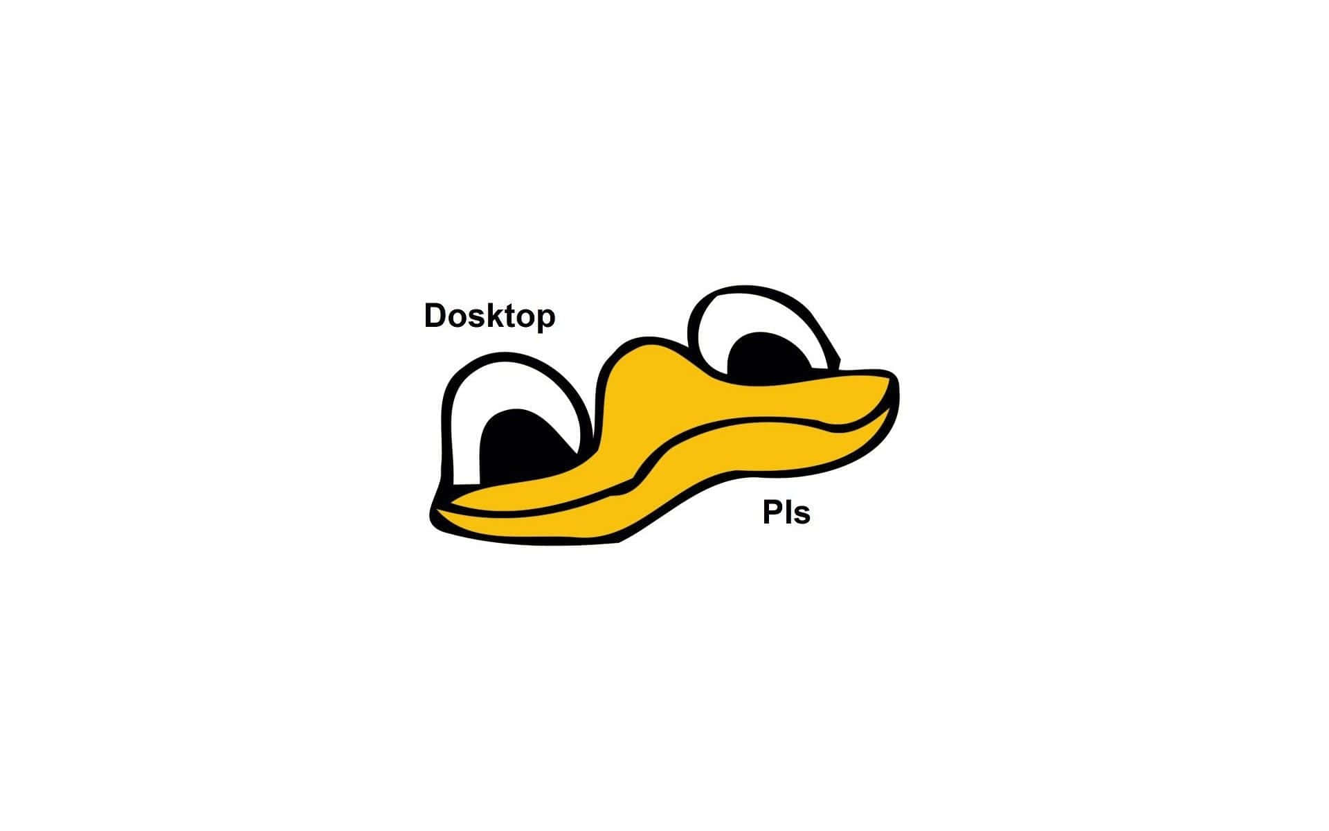 一個黃色卡通鴨頭，帶有文字 Dosktop Pls